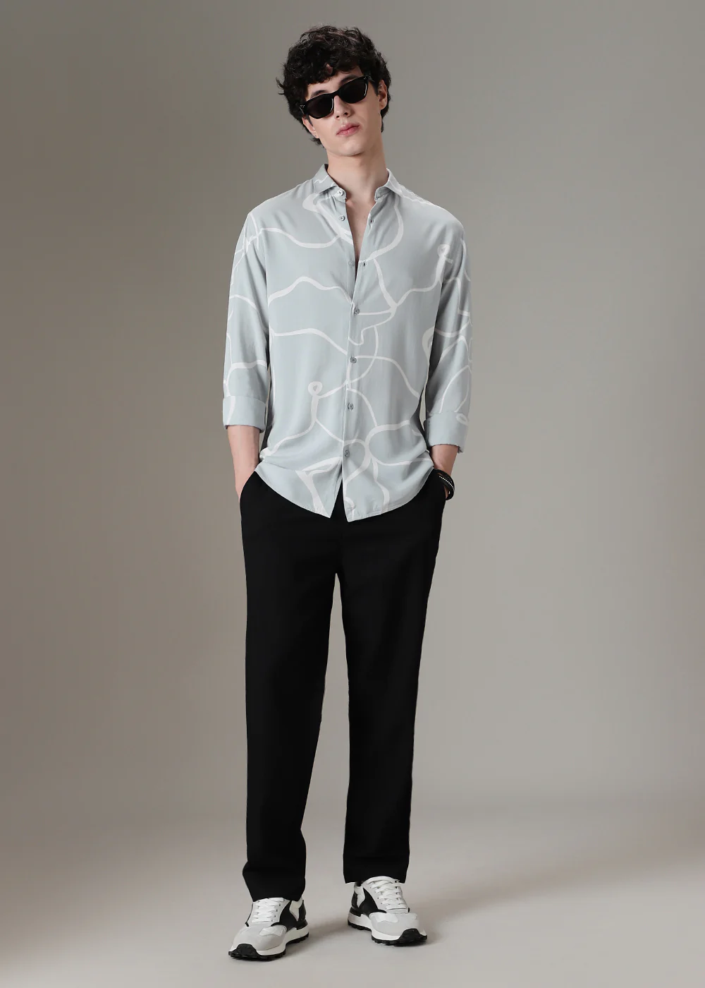 Green Abstract Line Printed Shirt - Image 6
