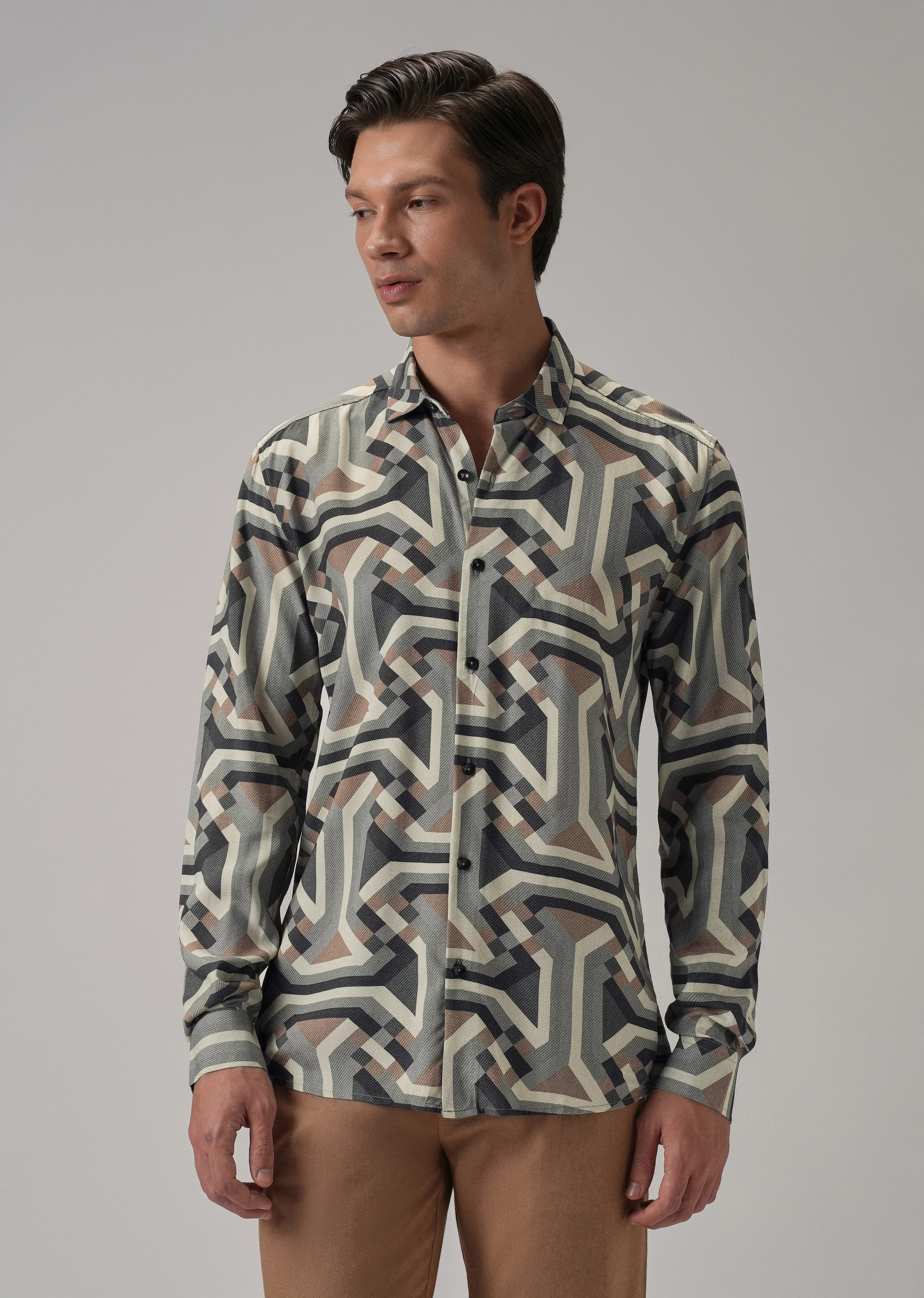 Green Abstract Texture Printed Shirt - Image 3