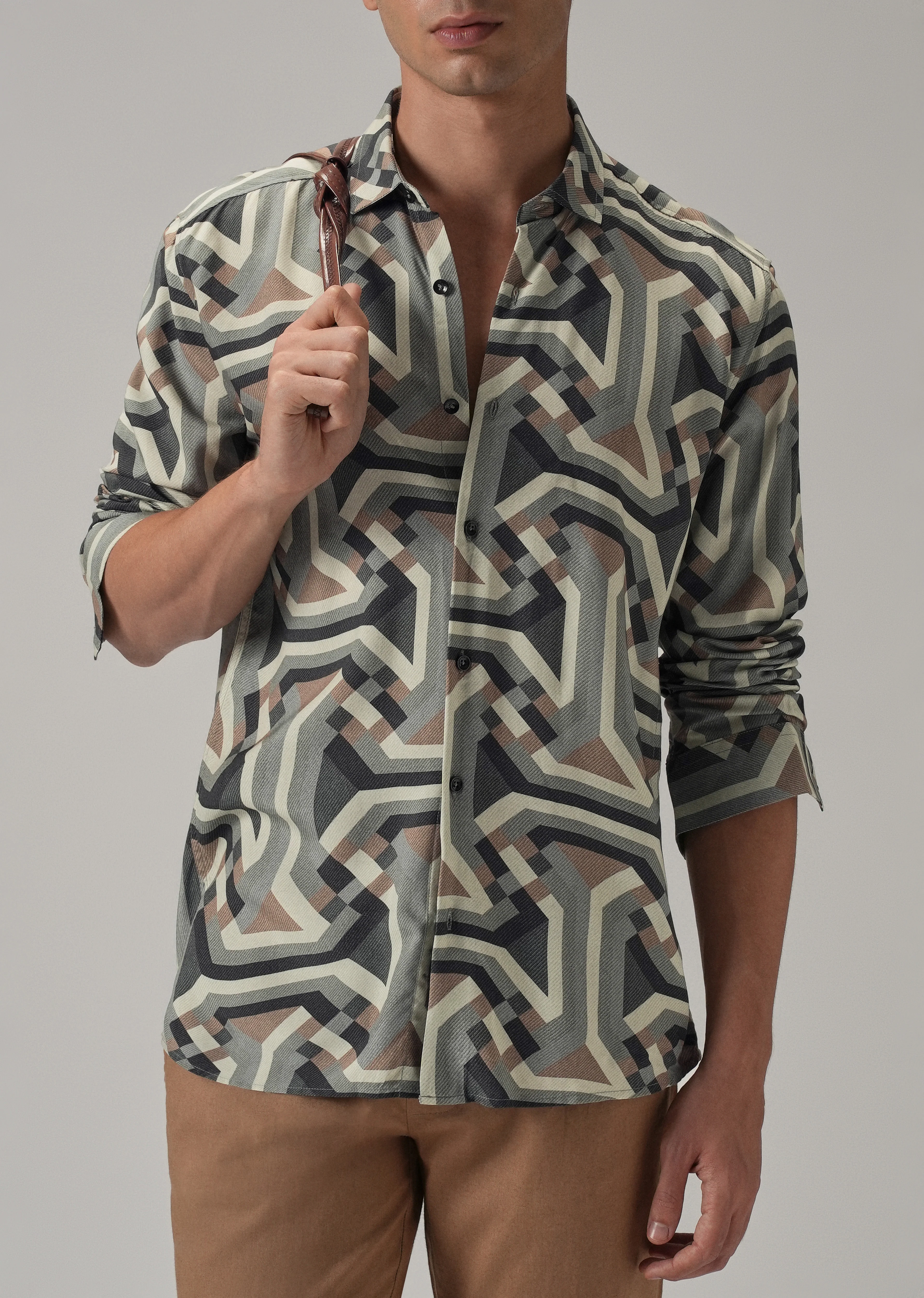 Green Abstract Texture Printed Shirt - Image 7