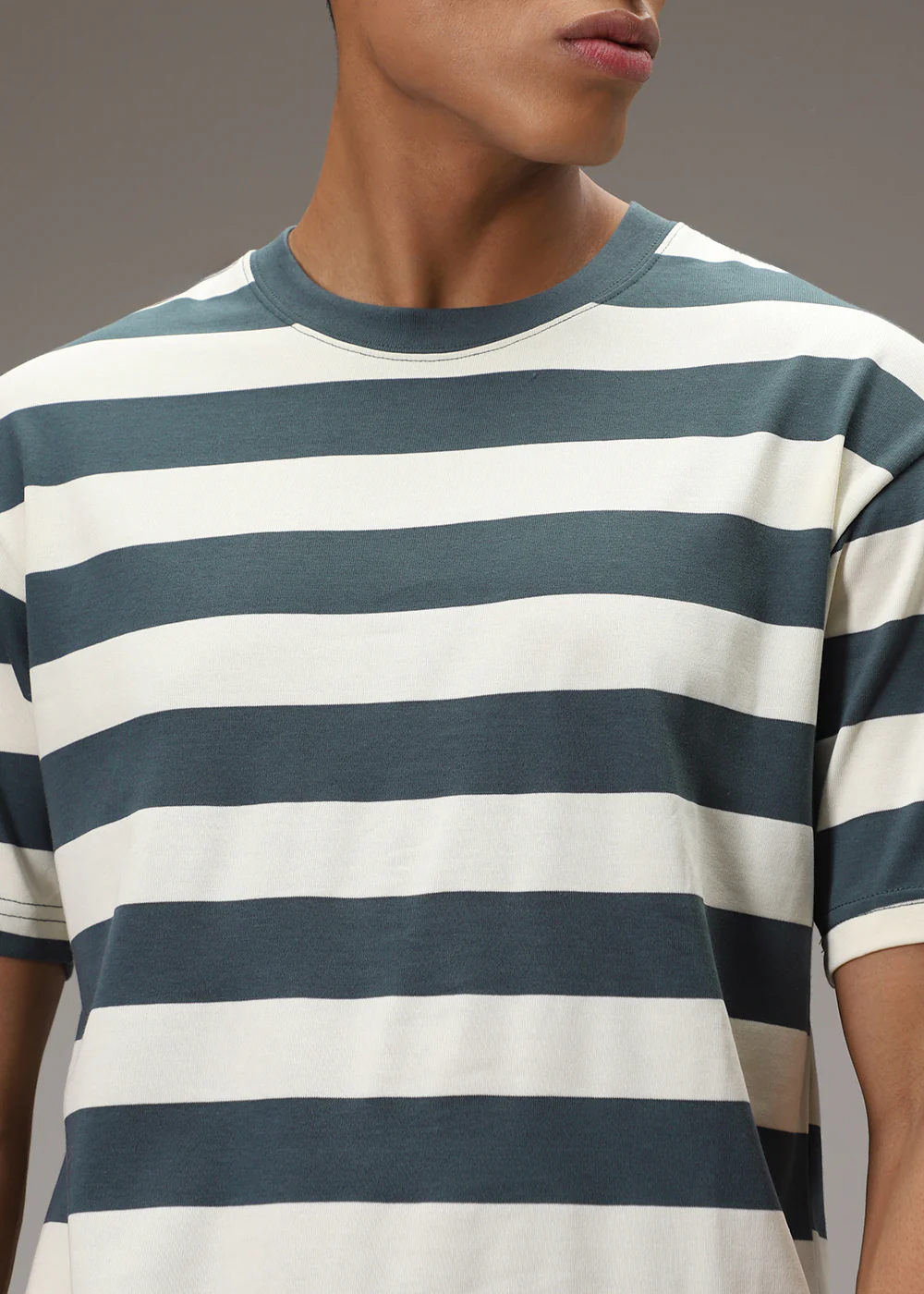 Green And Cream Striped T-shirt - Image 2