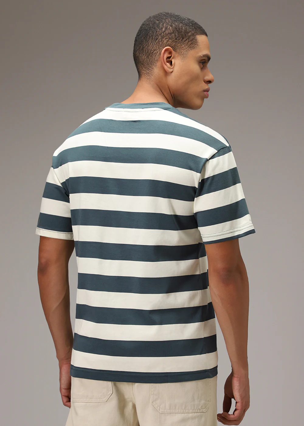 Green And Cream Striped T-shirt - Image 4