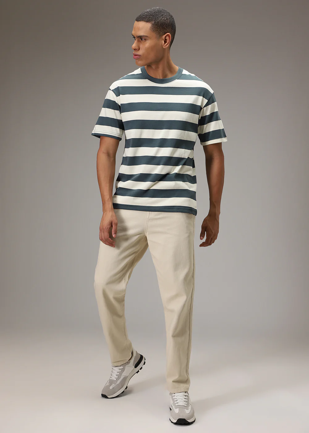 Green And Cream Striped T-shirt - Image 6