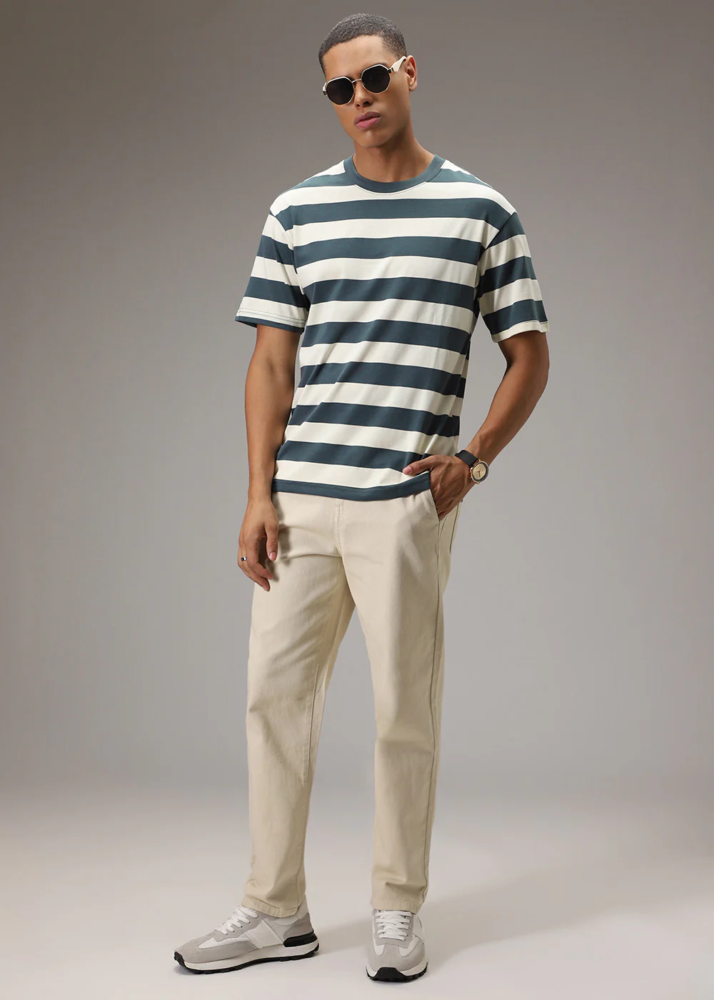 Green And Cream Striped T-shirt - Image 7