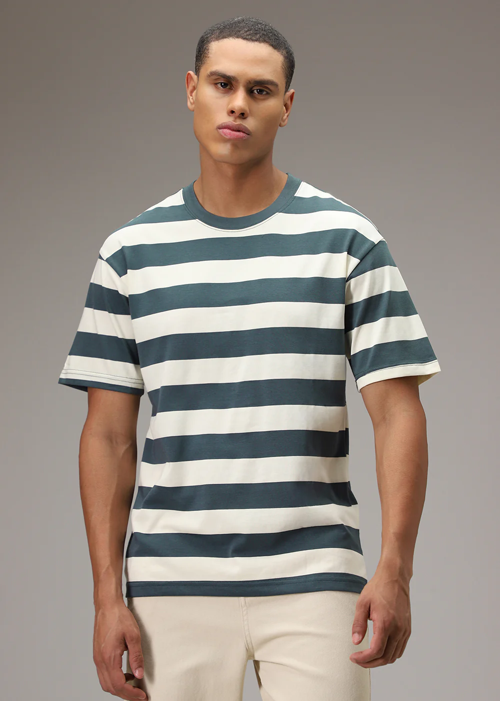 Green And Cream Striped T-shirt - Image 8