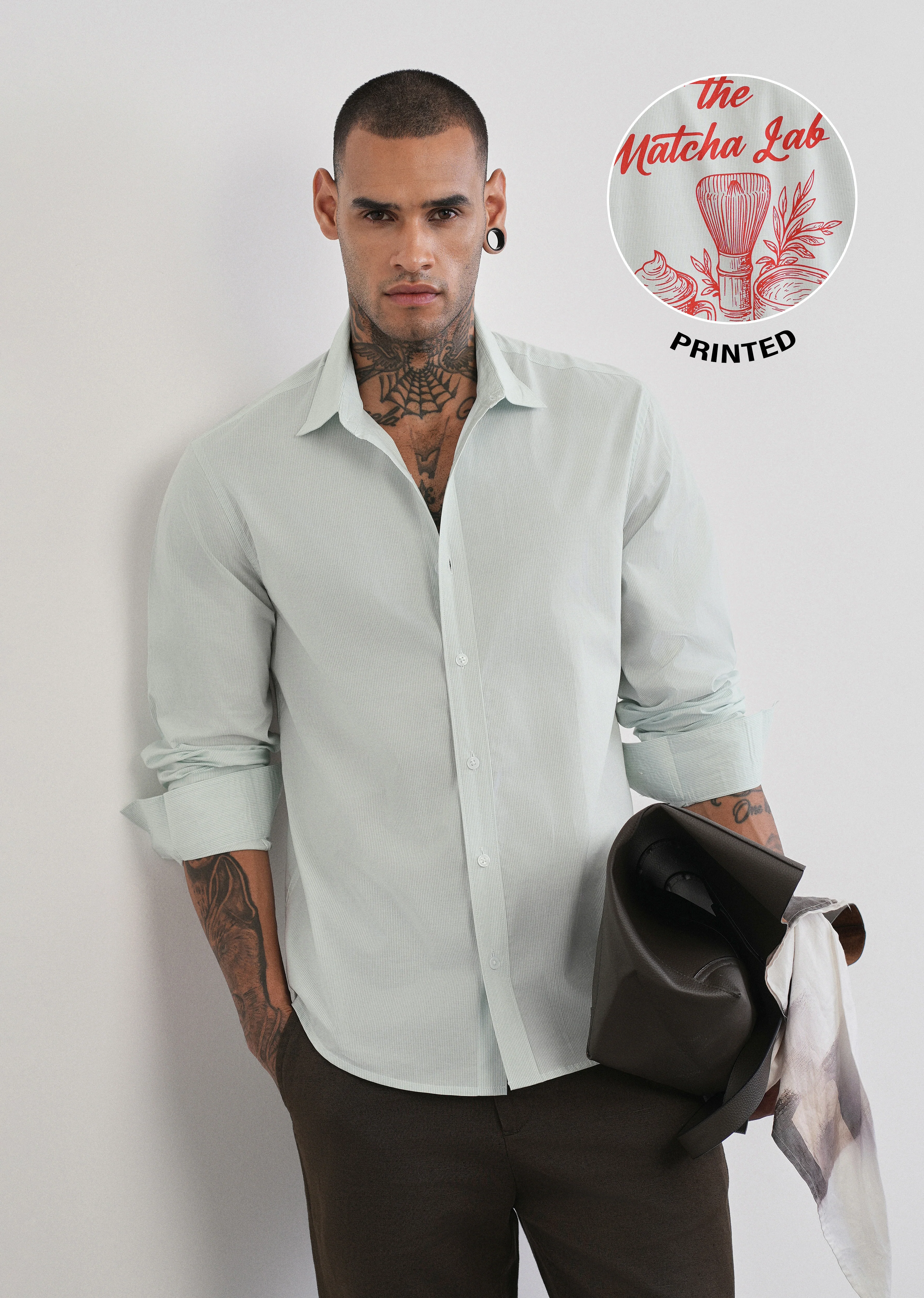 Green Back Printed Cotton Stripe Shirt - Image 10