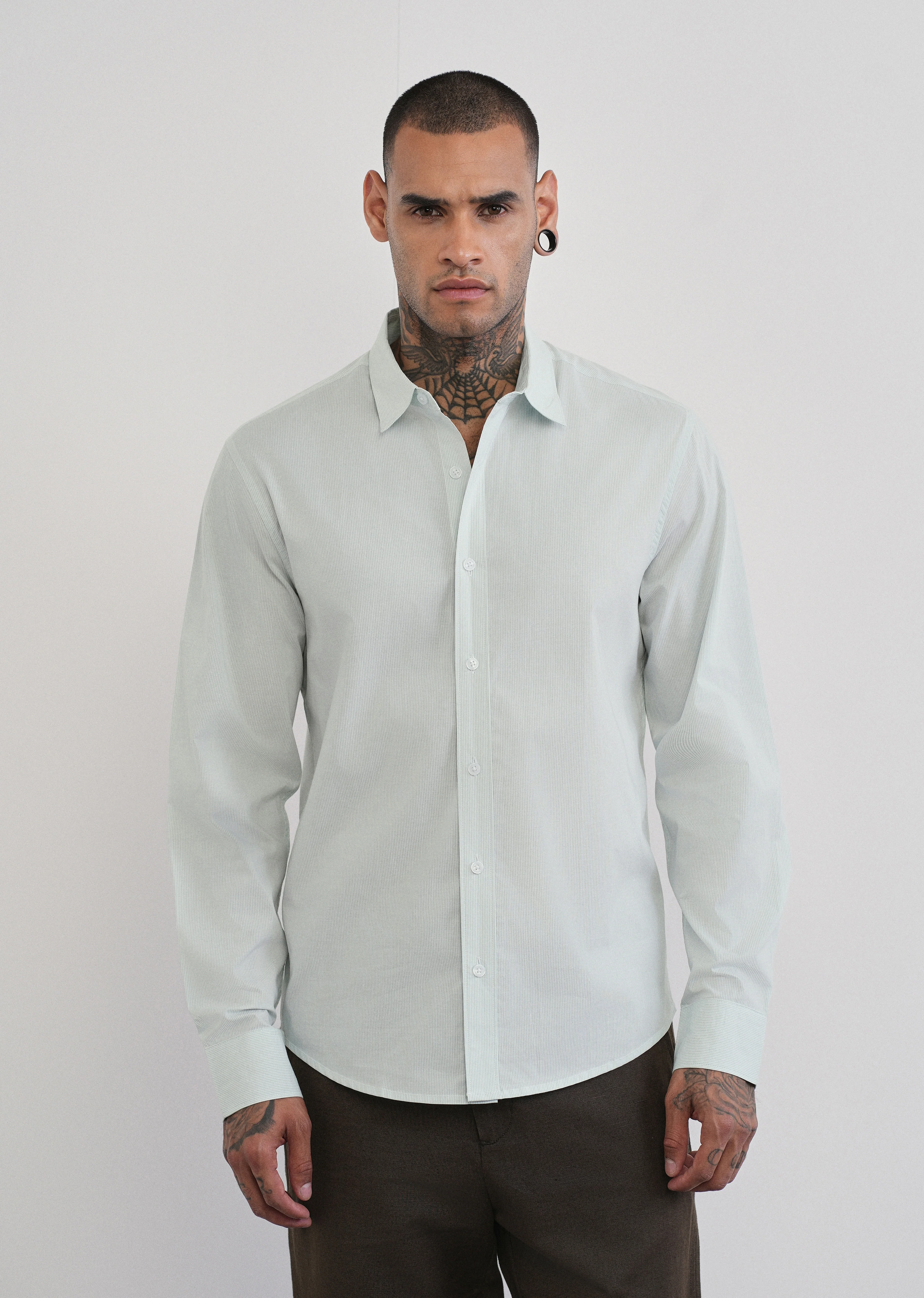 Green Back Printed Cotton Stripe Shirt - Image 3