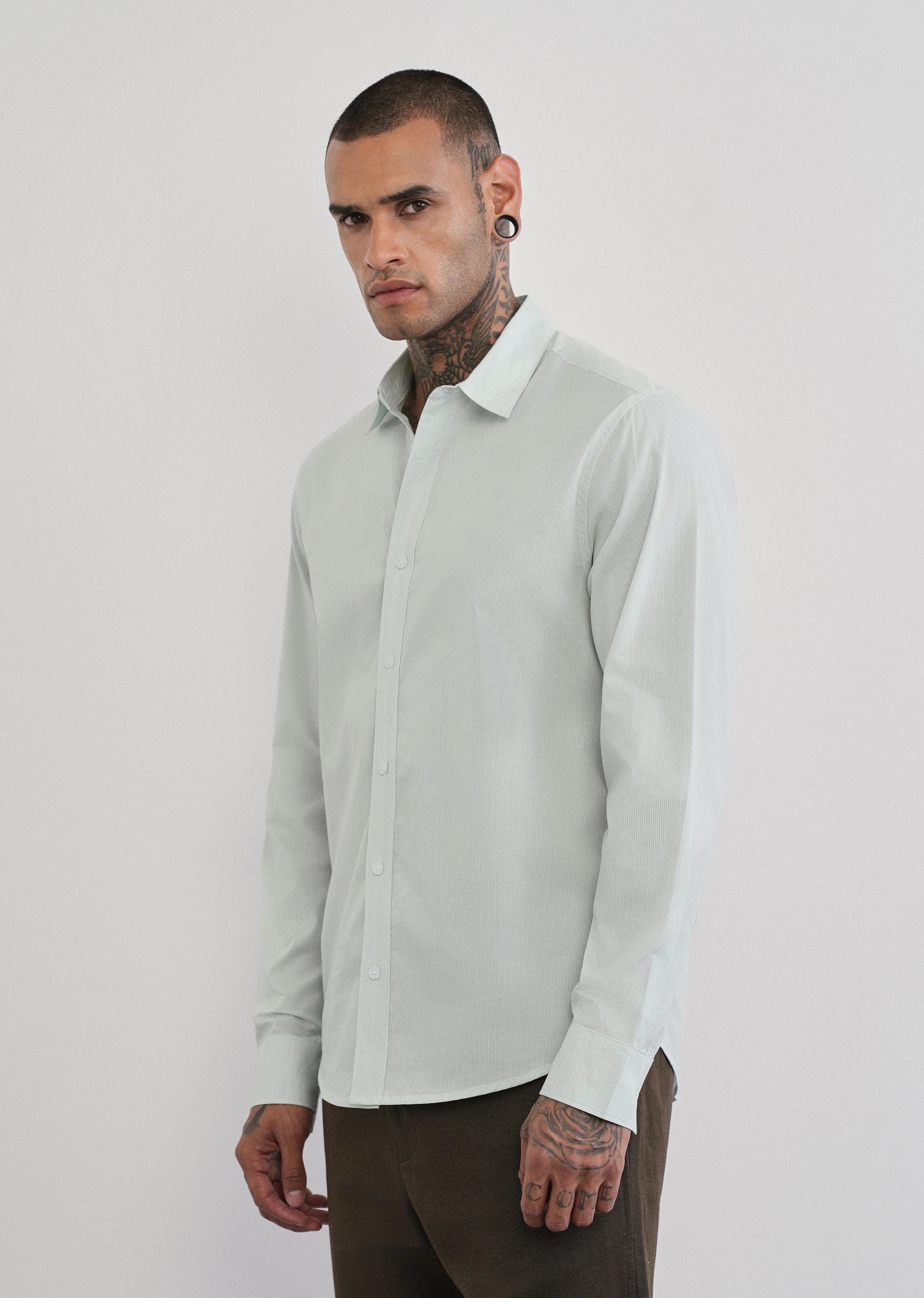 Green Back Printed Cotton Stripe Shirt - Image 6