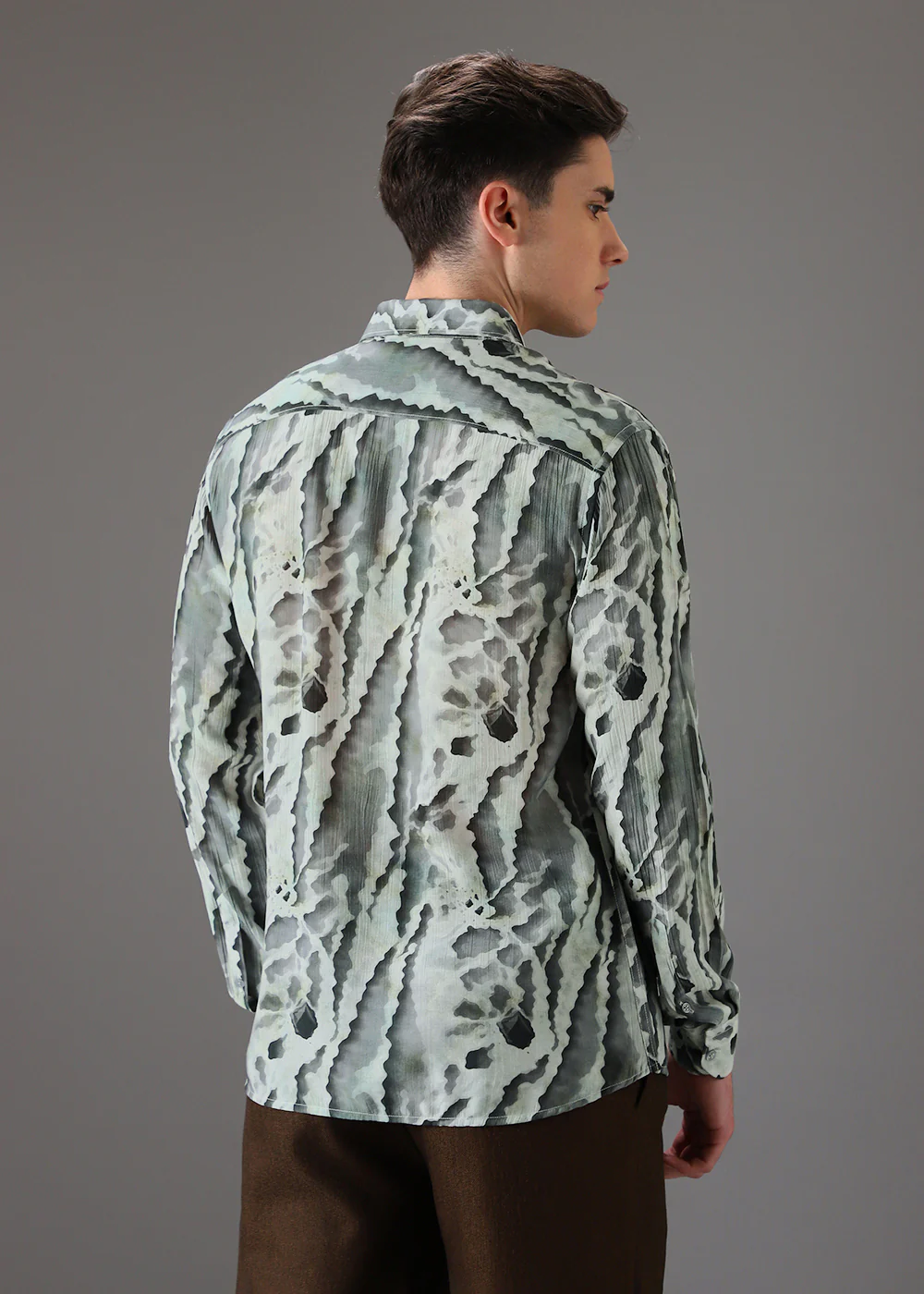 Green Beige Crushed Printed Shirt - Image 4