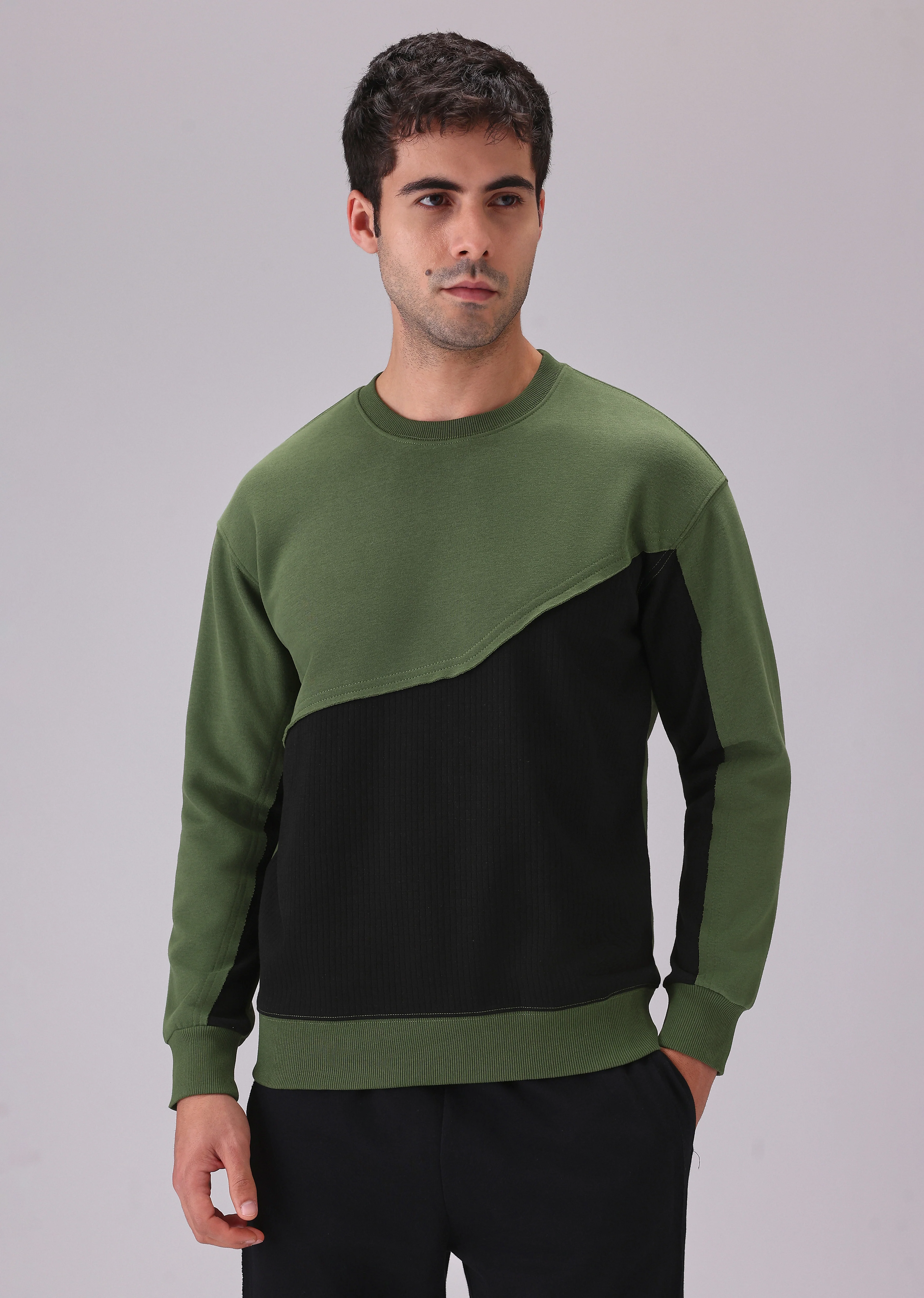 Green Black Colorblock Sweatshirt - Image 3
