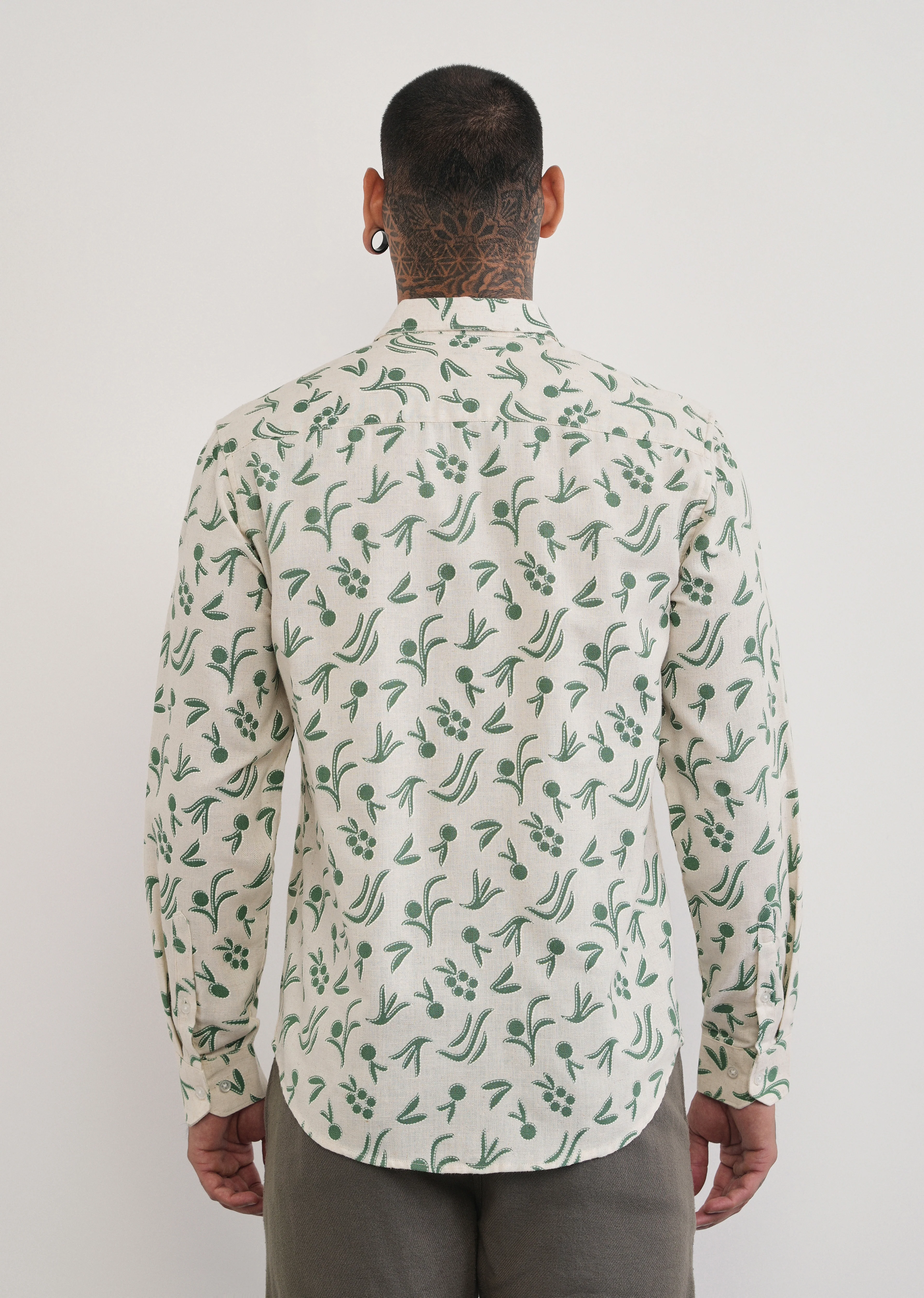 Green Blended Linen Printed Shirt - Image 2