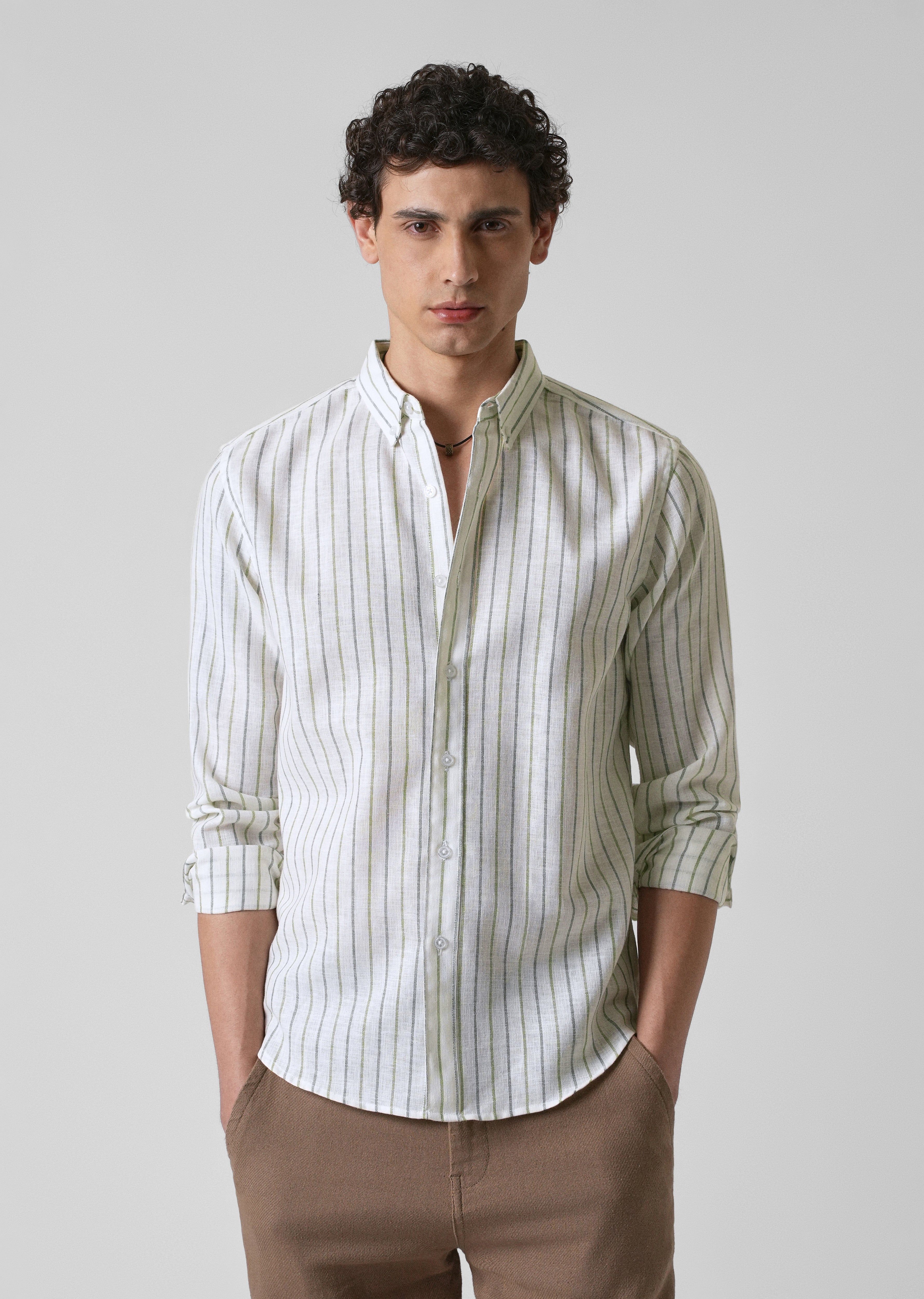 Green Blue Blended Cotton Pin Stripe Shirt - Image 3
