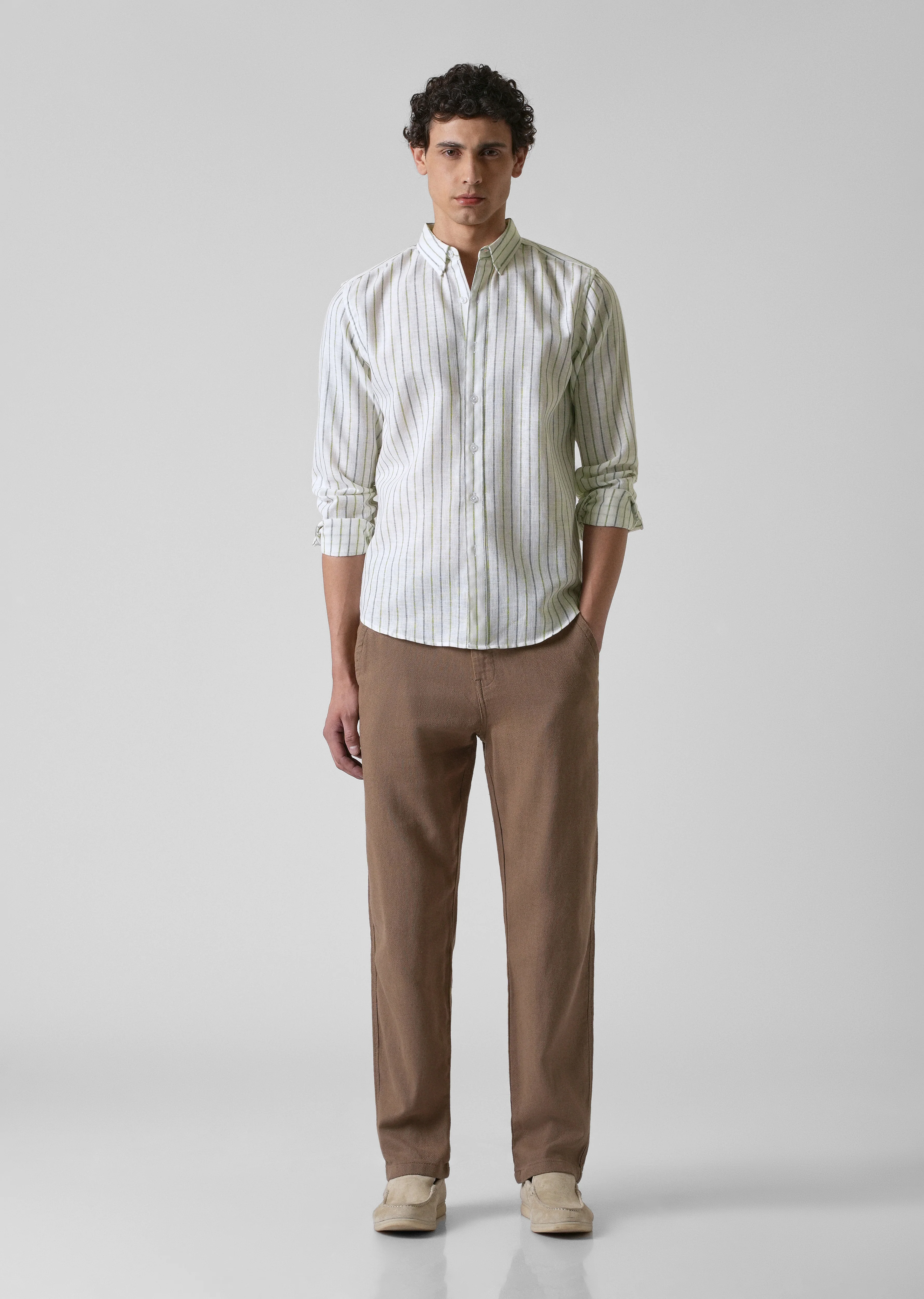 Green Blue Blended Cotton Pin Stripe Shirt - Image 6