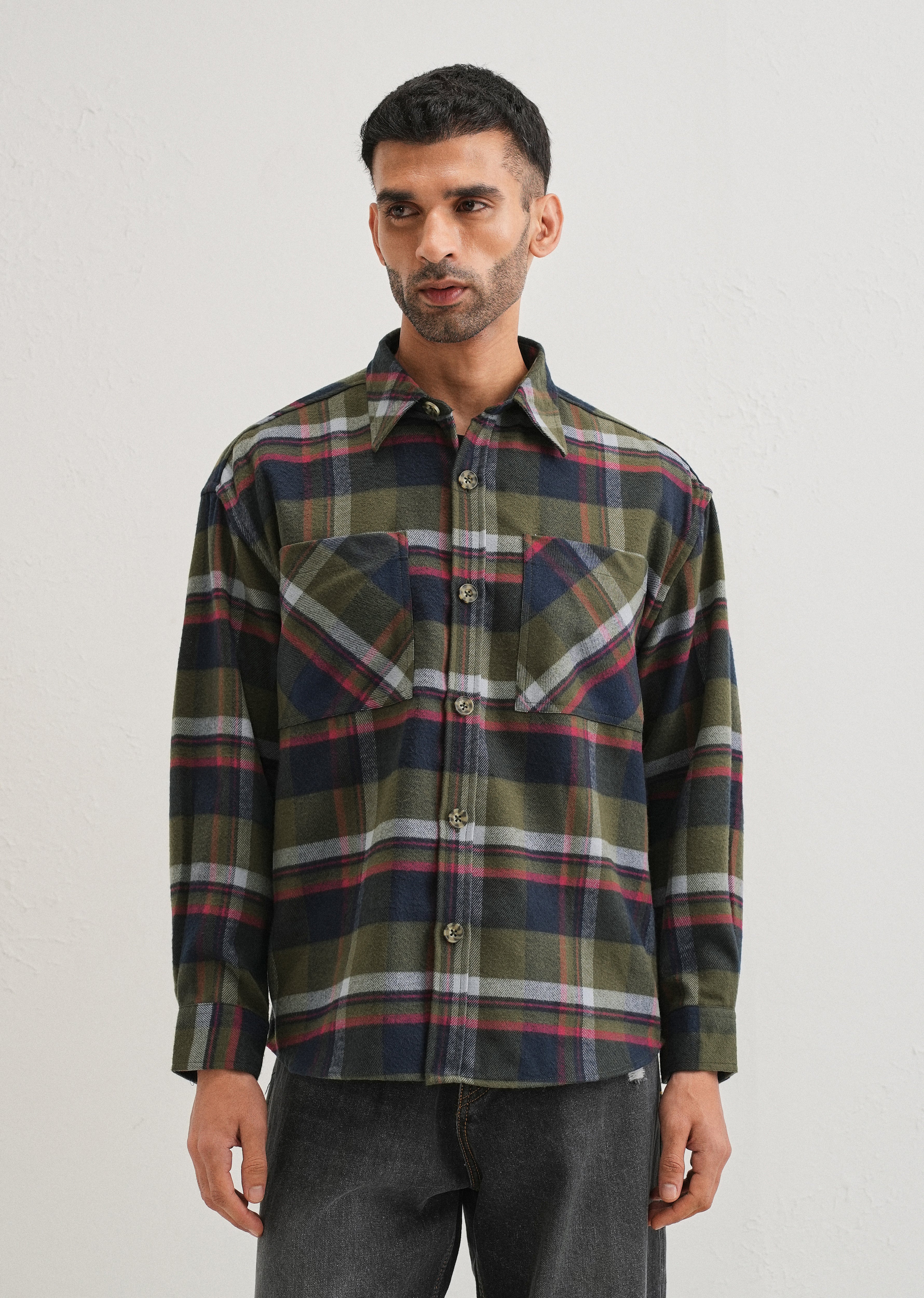 Green Checked Relaxed Fit Shacket - Image 3