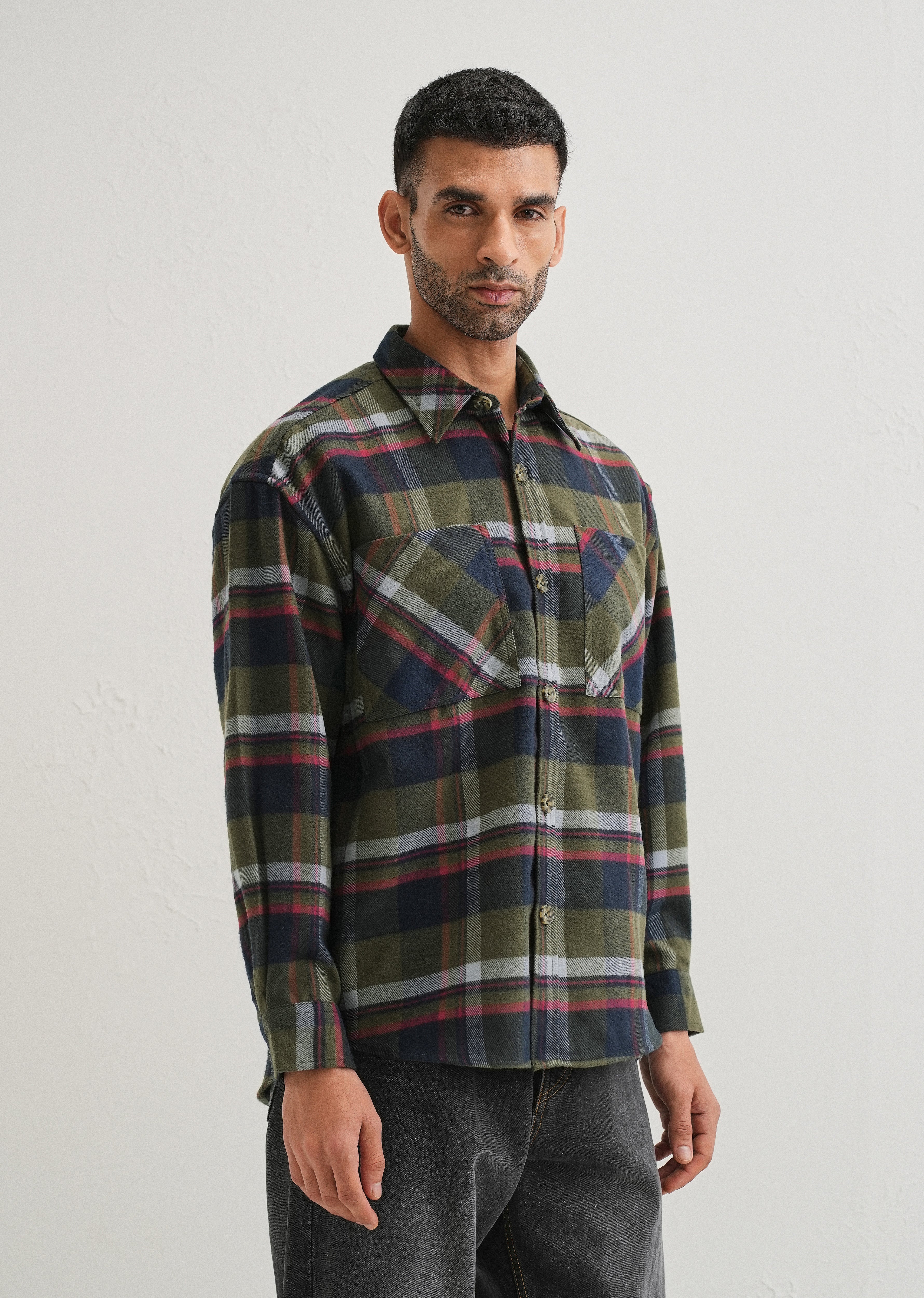 Green Checked Relaxed Fit Shacket - Image 4