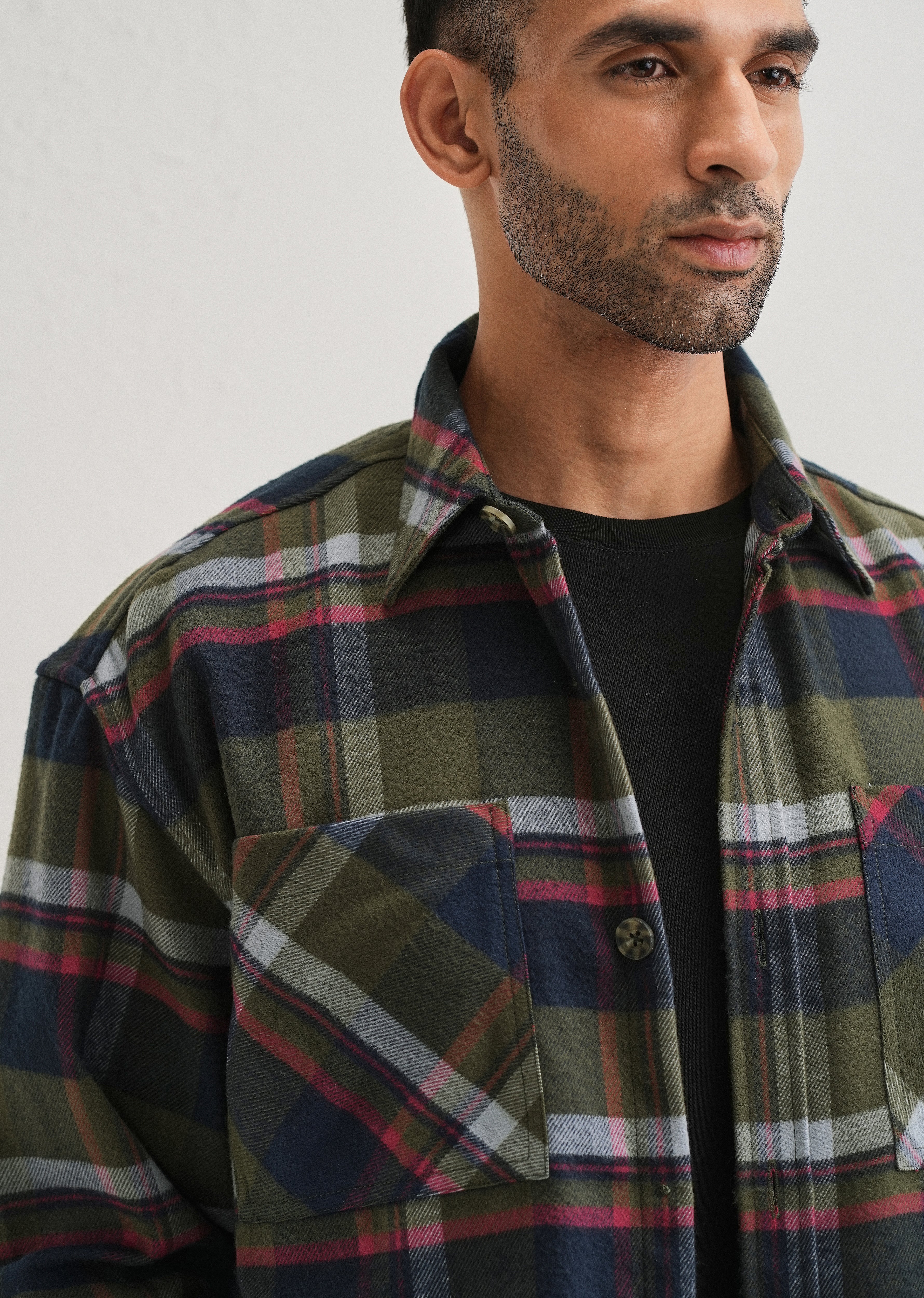 Green Checked Relaxed Fit Shacket - Image 5