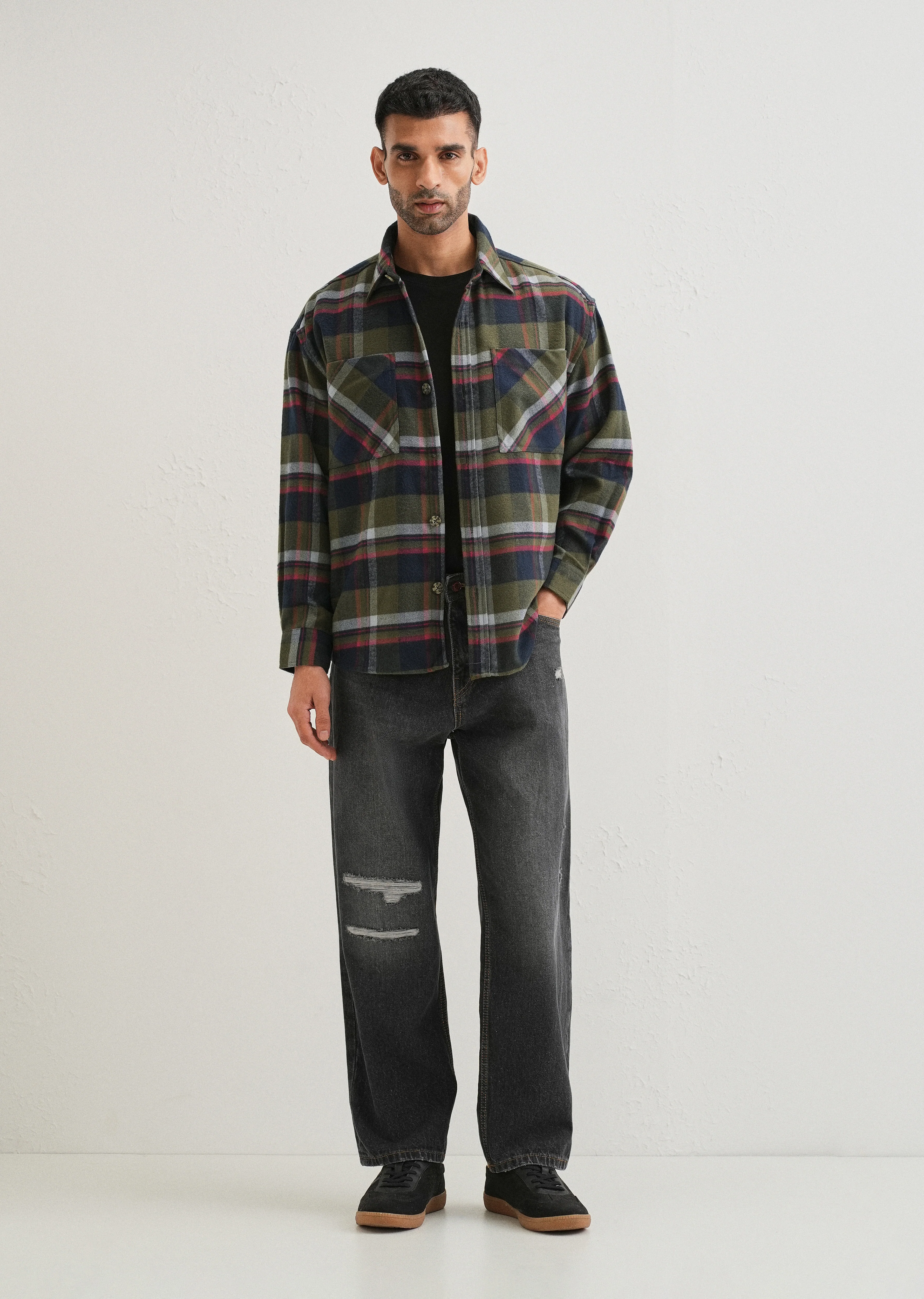 Green Checked Relaxed Fit Shacket - Image 6