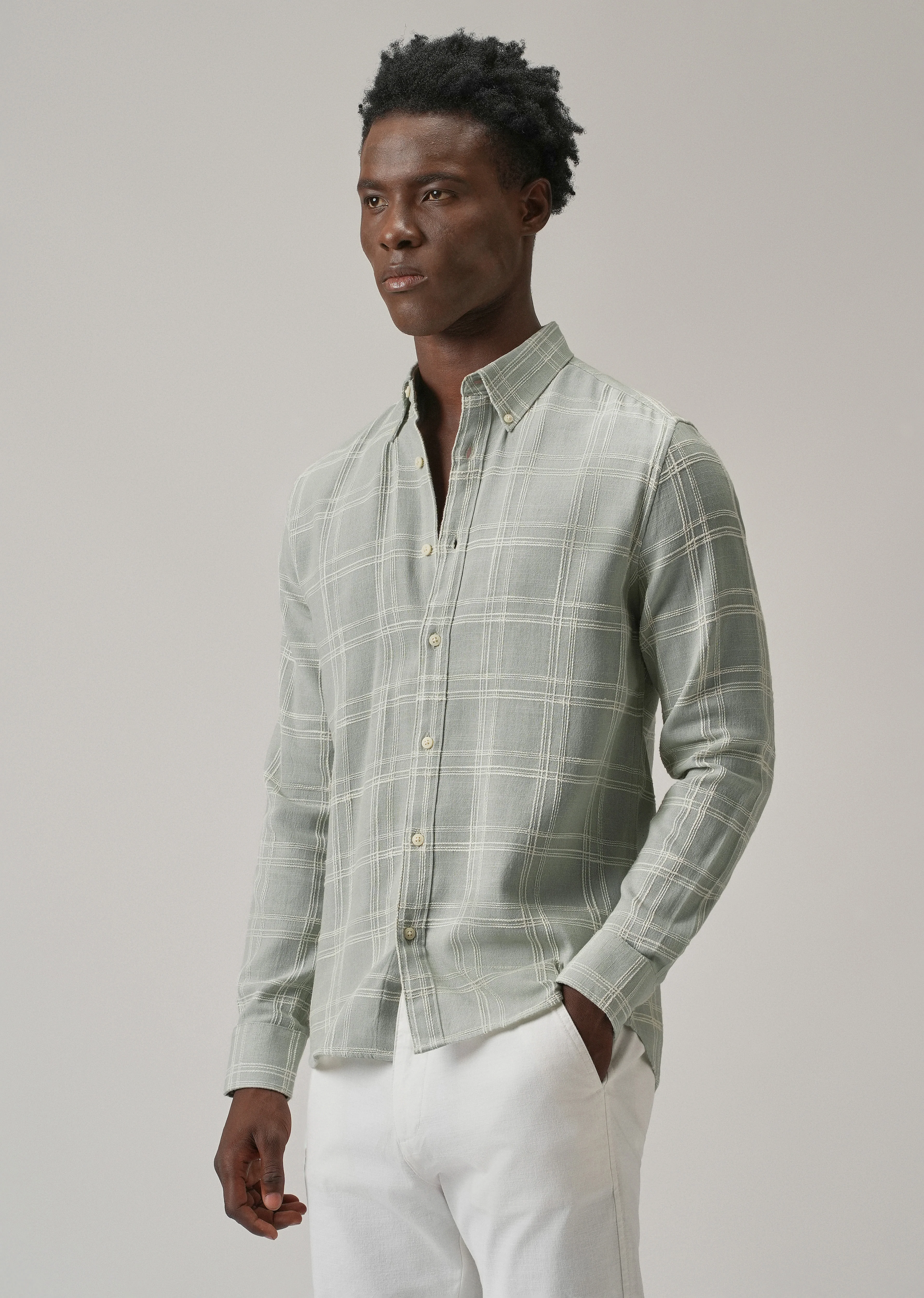 Green Chenille Check Shirt - Image 4