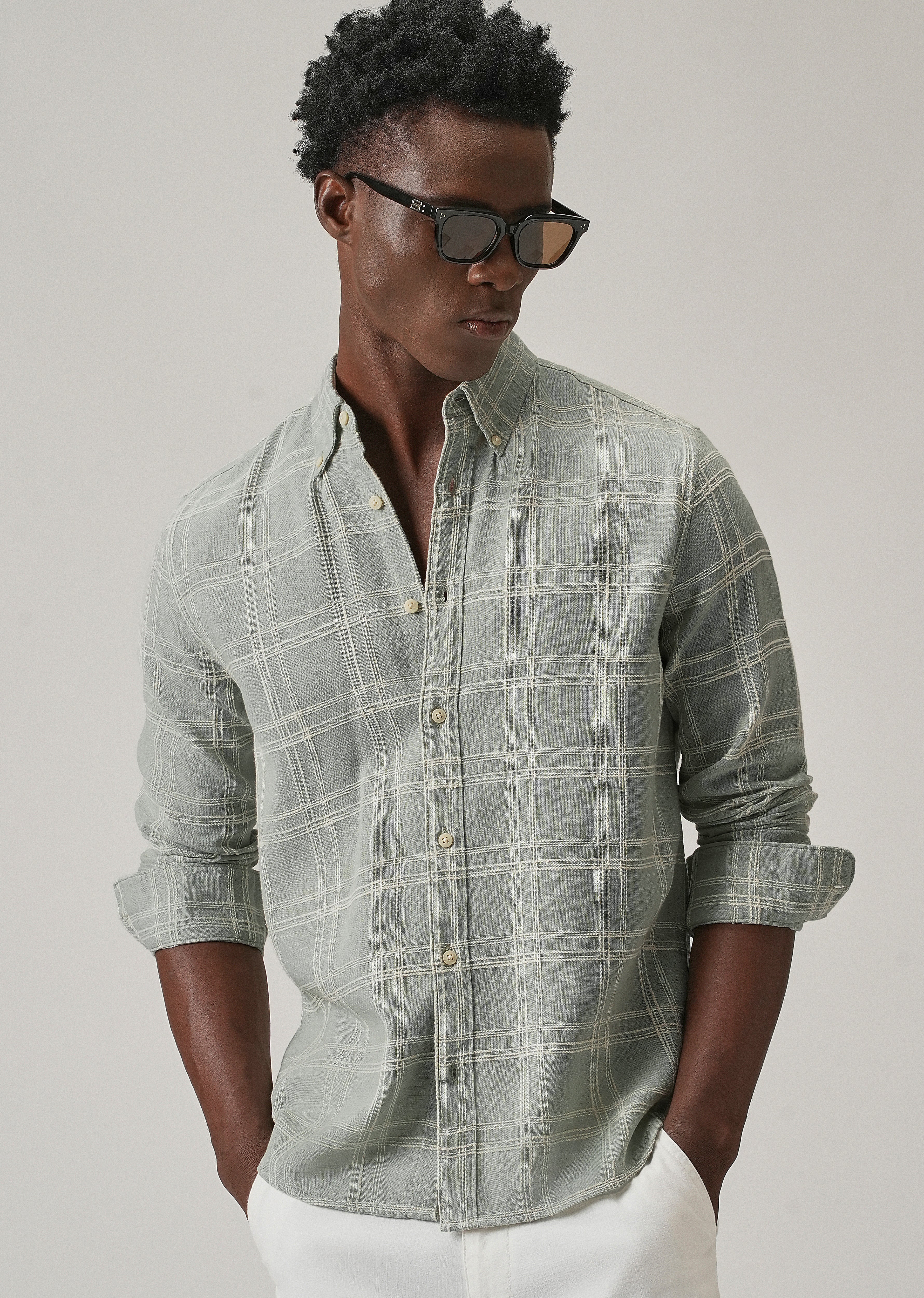 Green Chenille Check Shirt - Image 7