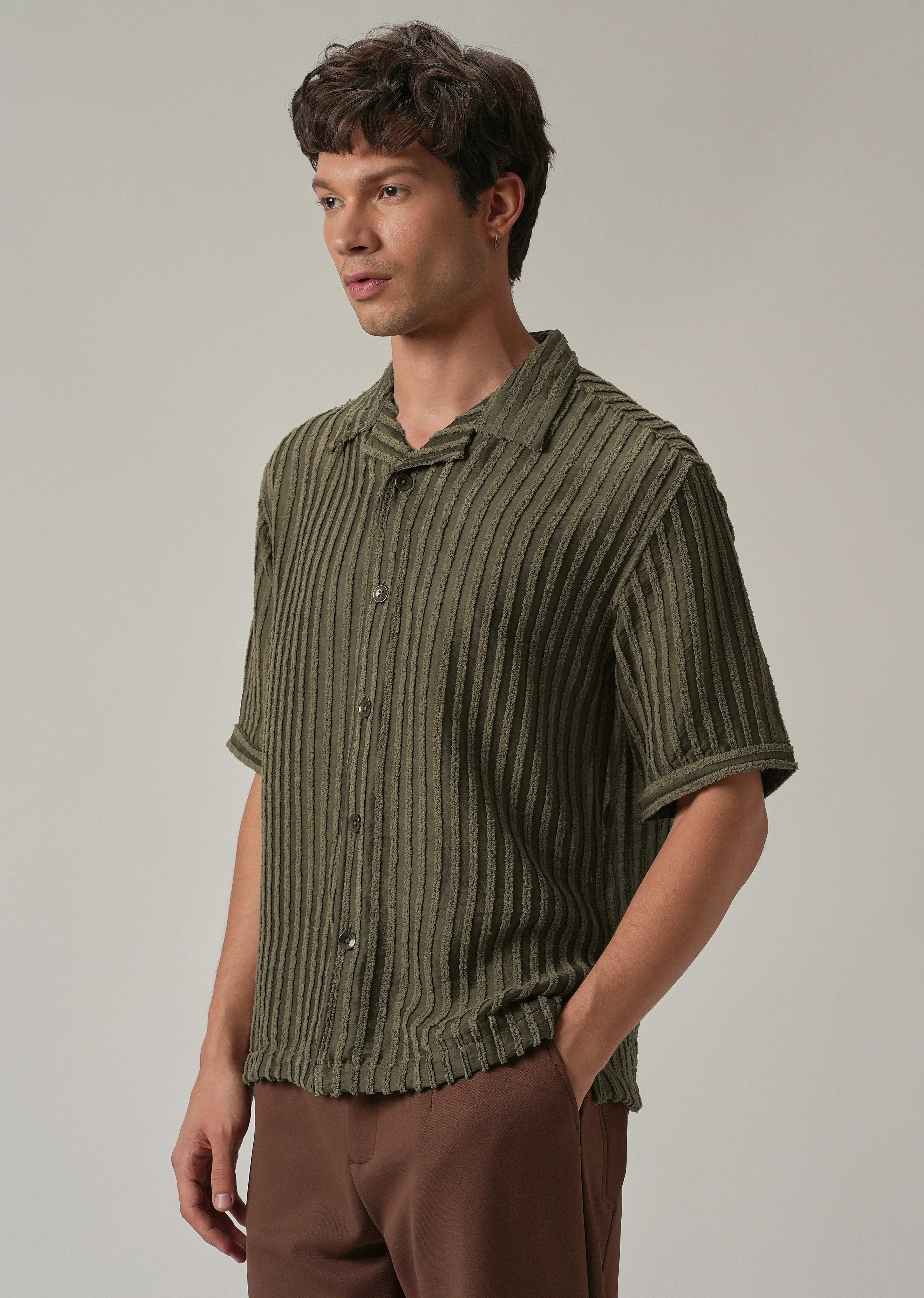 Green Clip Jacquard Stripe Shirt - Image 4