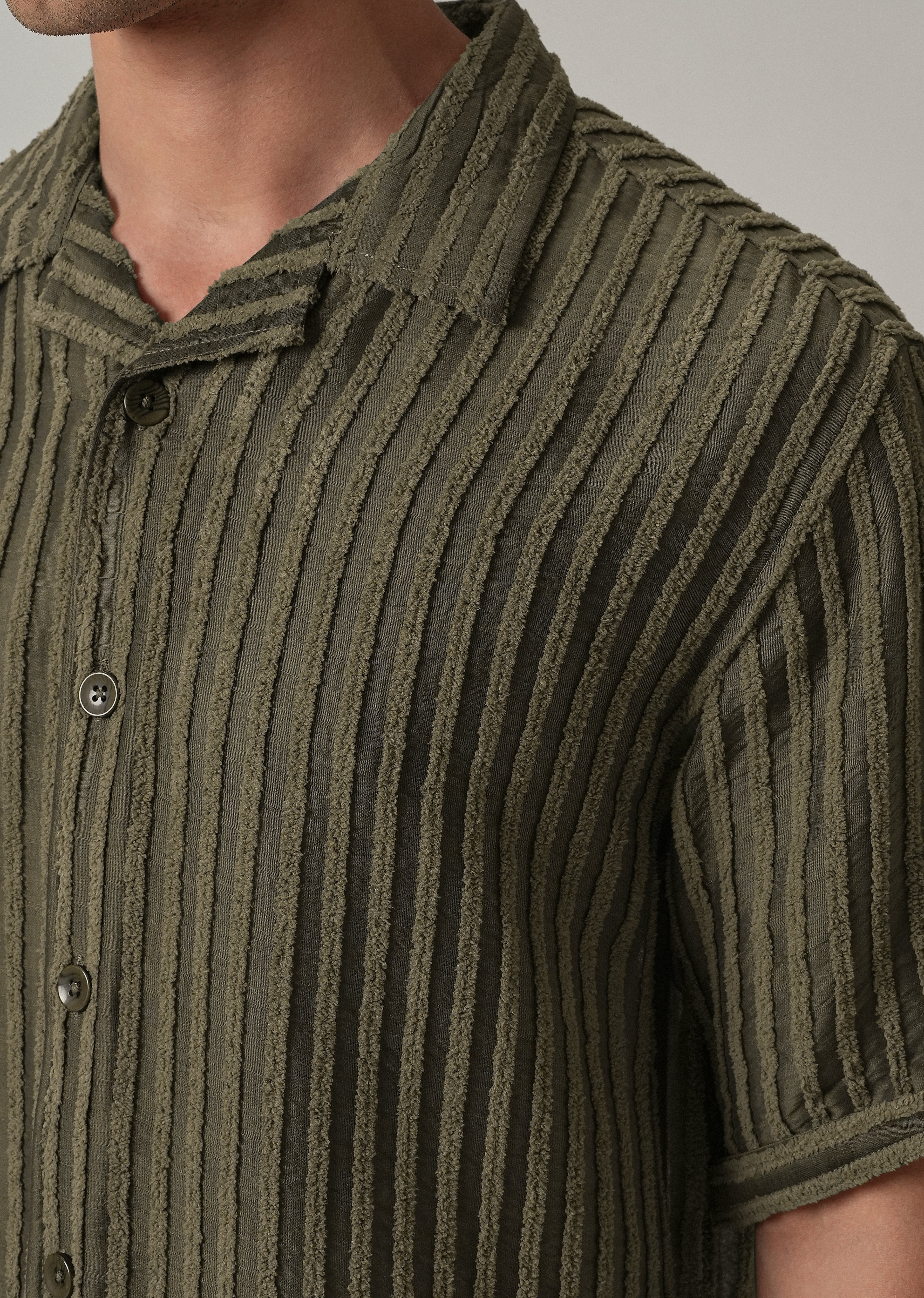 Green Clip Jacquard Stripe Shirt - Image 5