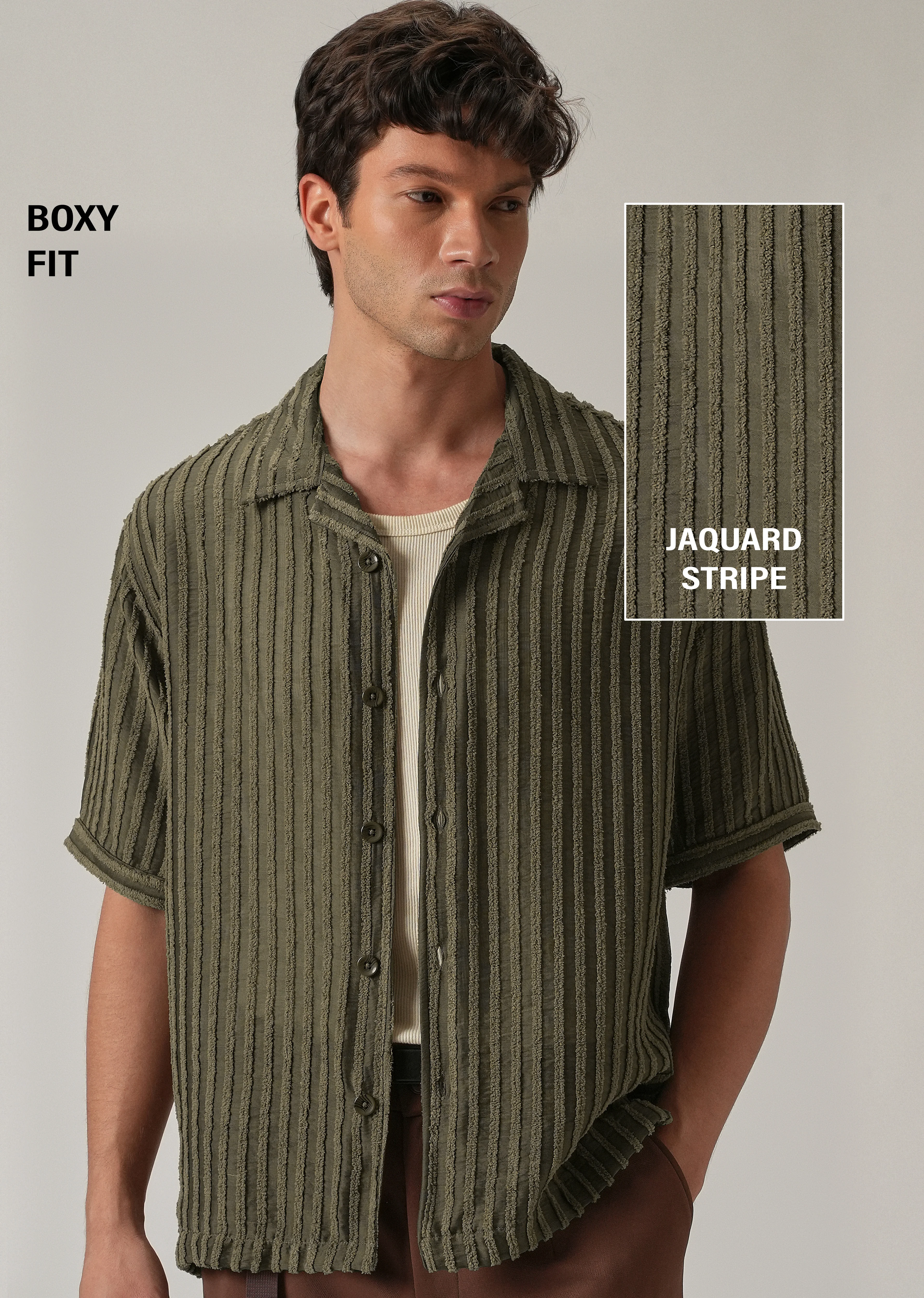 Green Clip Jacquard Stripe Shirt - Image 7