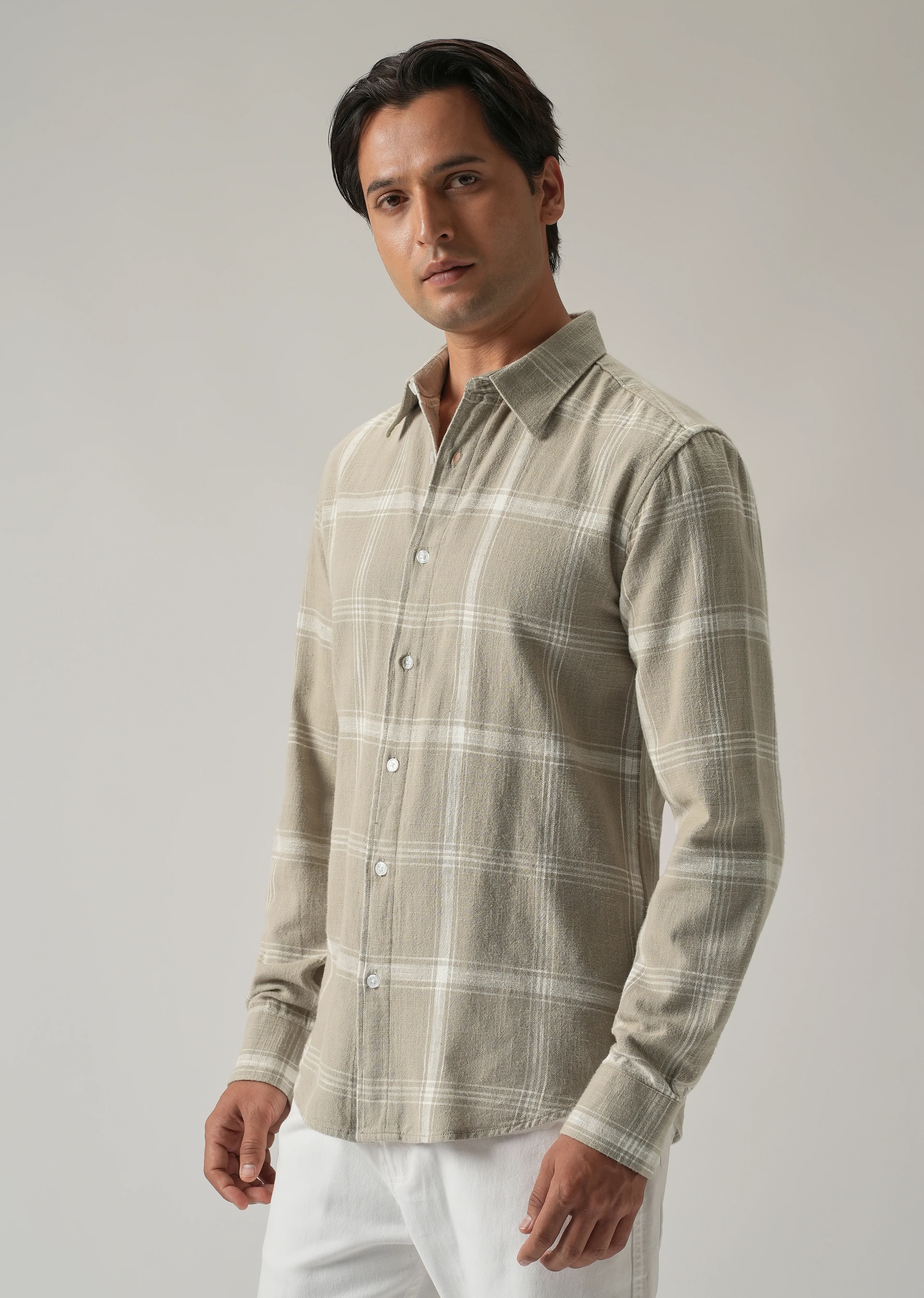 Green Cotton Linen Check shirt - Image 4