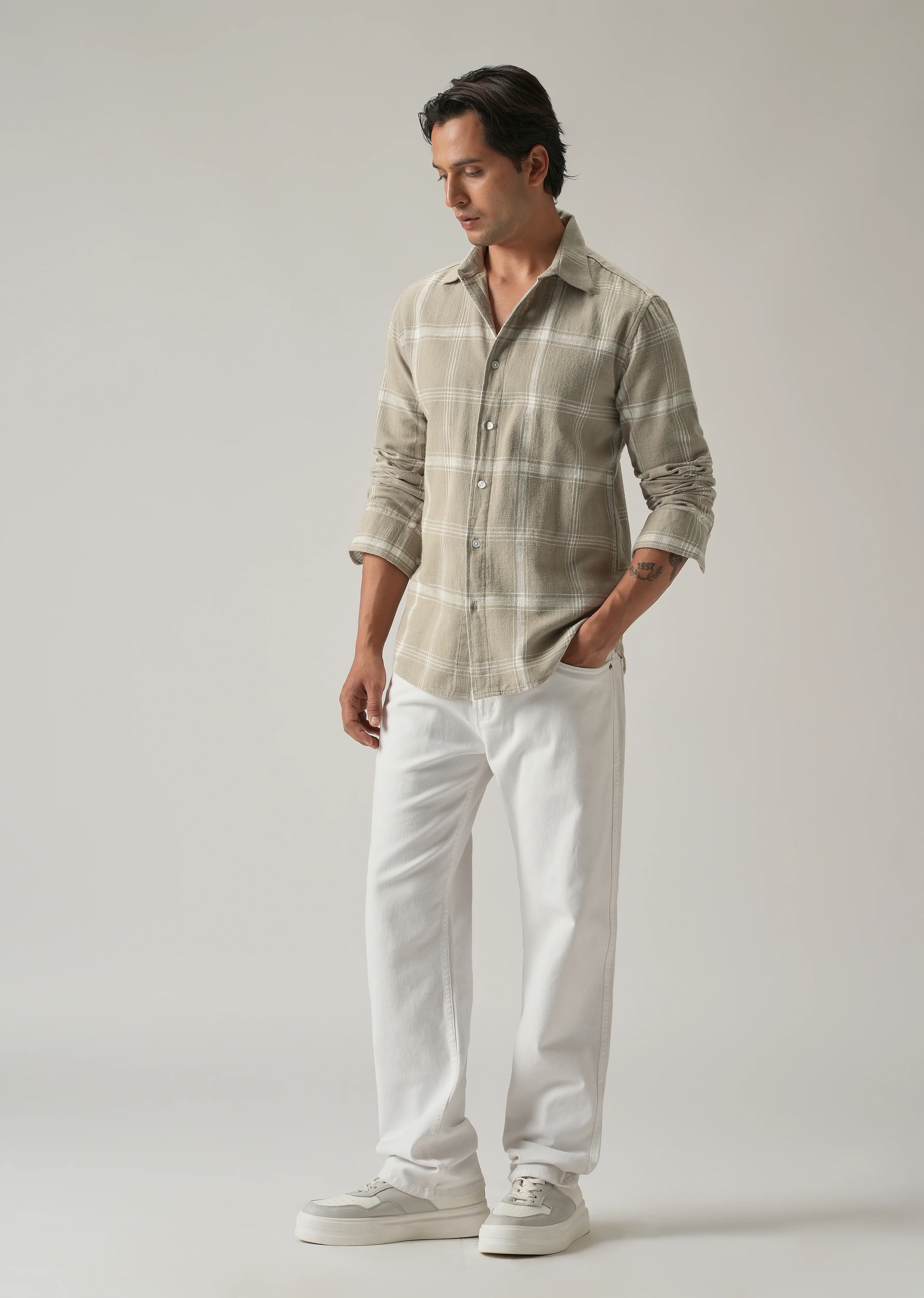 Green Cotton Linen Check shirt - Image 6
