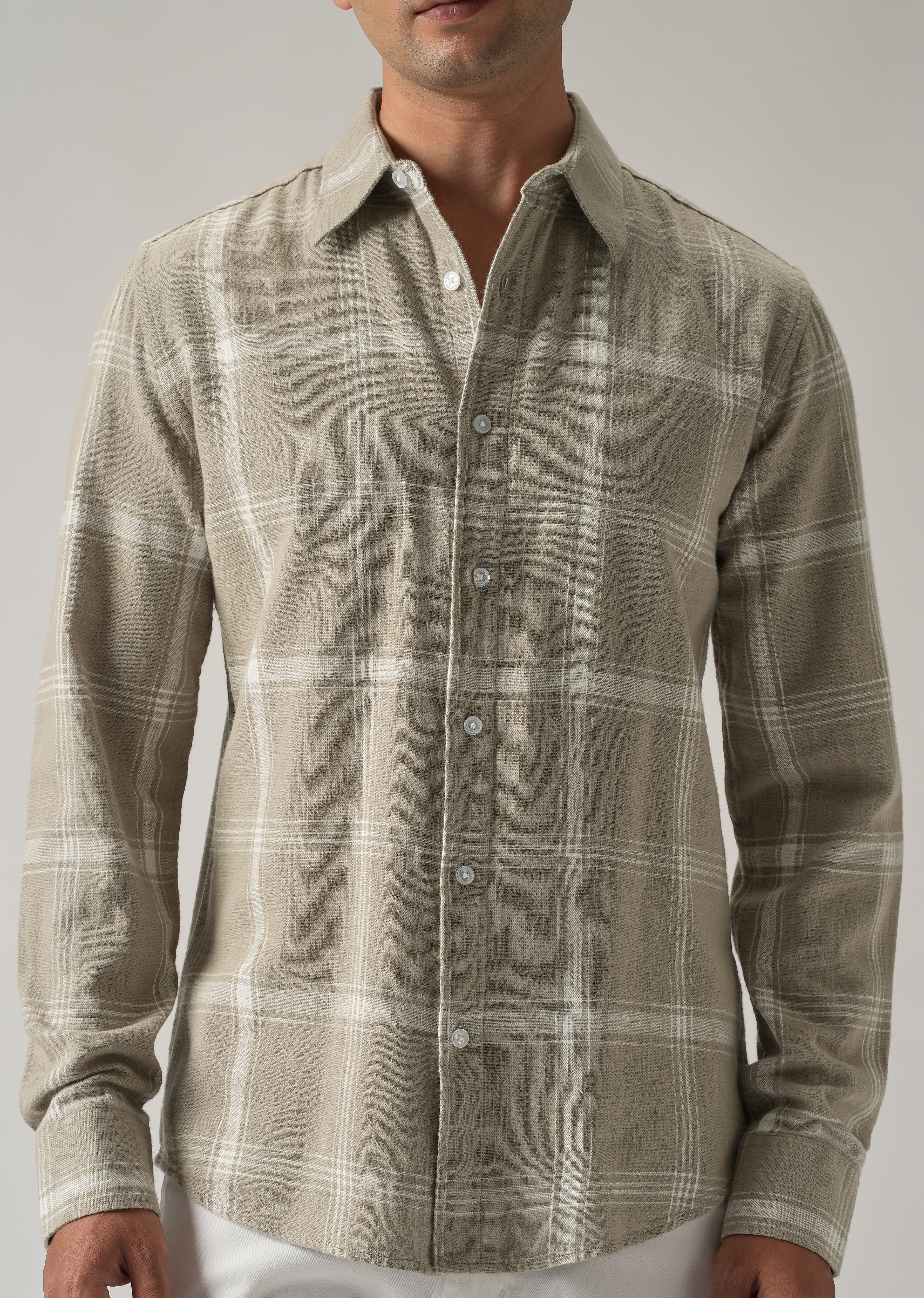 Green Cotton Linen Check shirt - Image 7