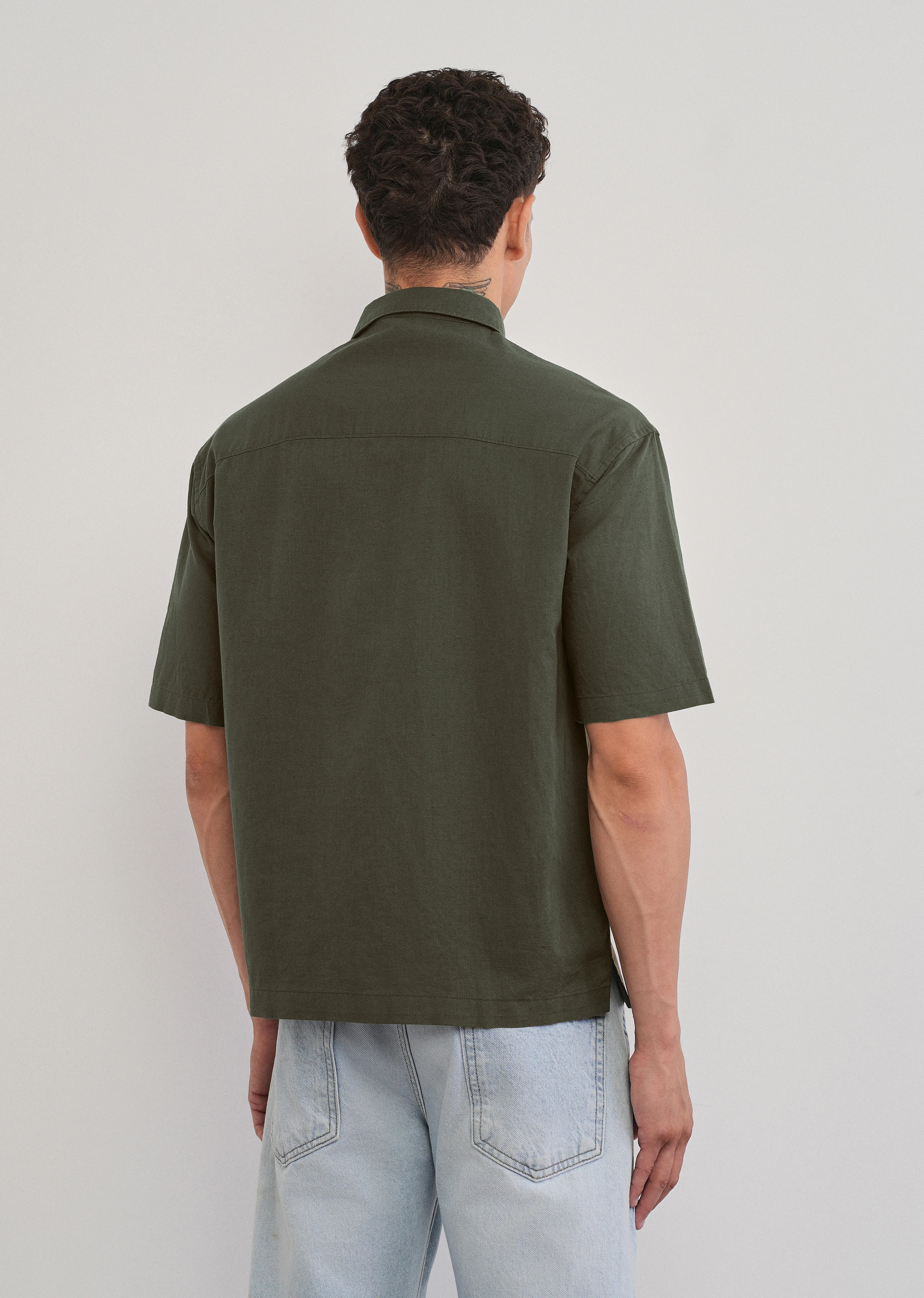 Green Cotton Linen Half Sleeve Shirt - Image 2