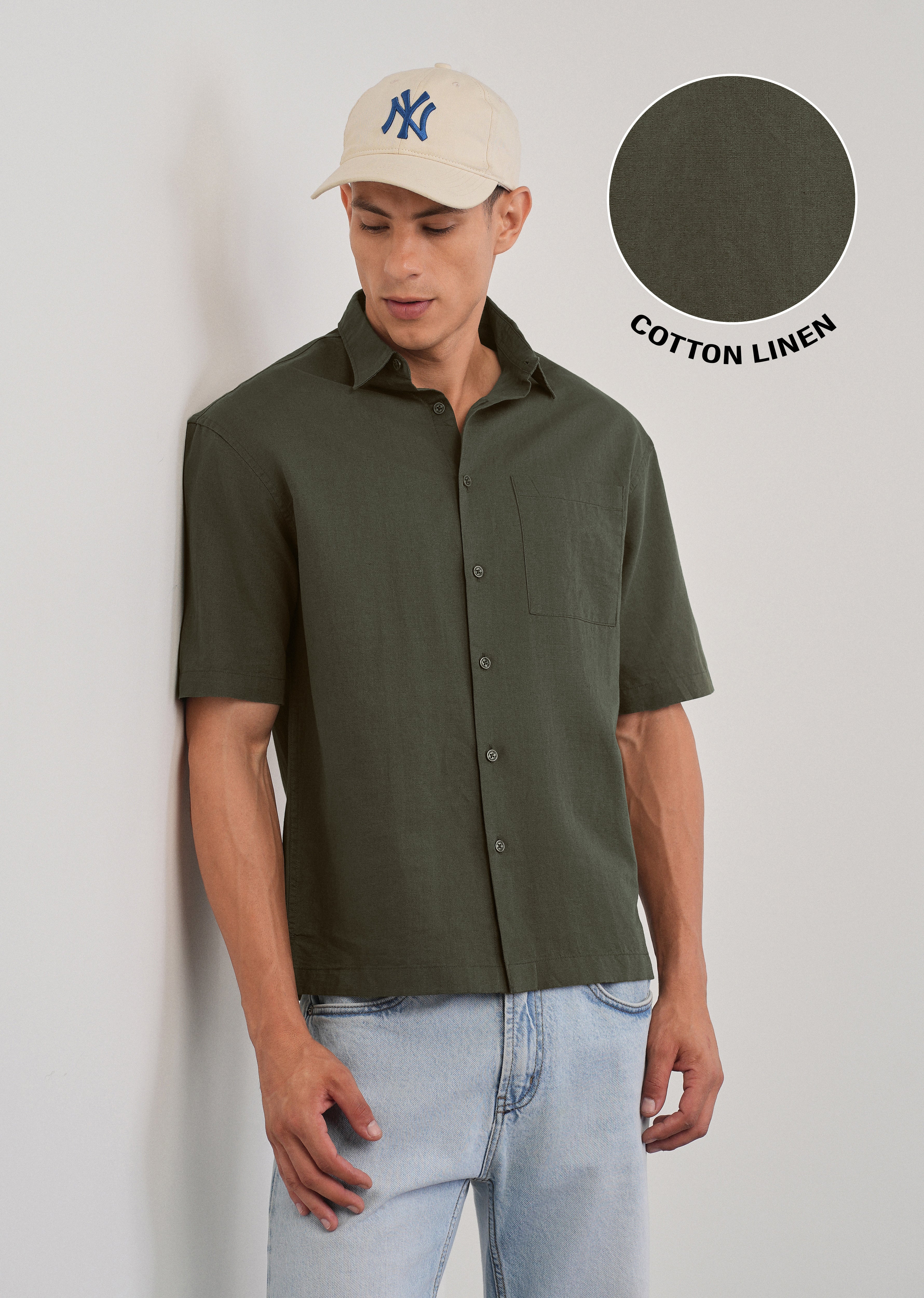 Green Cotton Linen Half Sleeve Shirt - Image 7