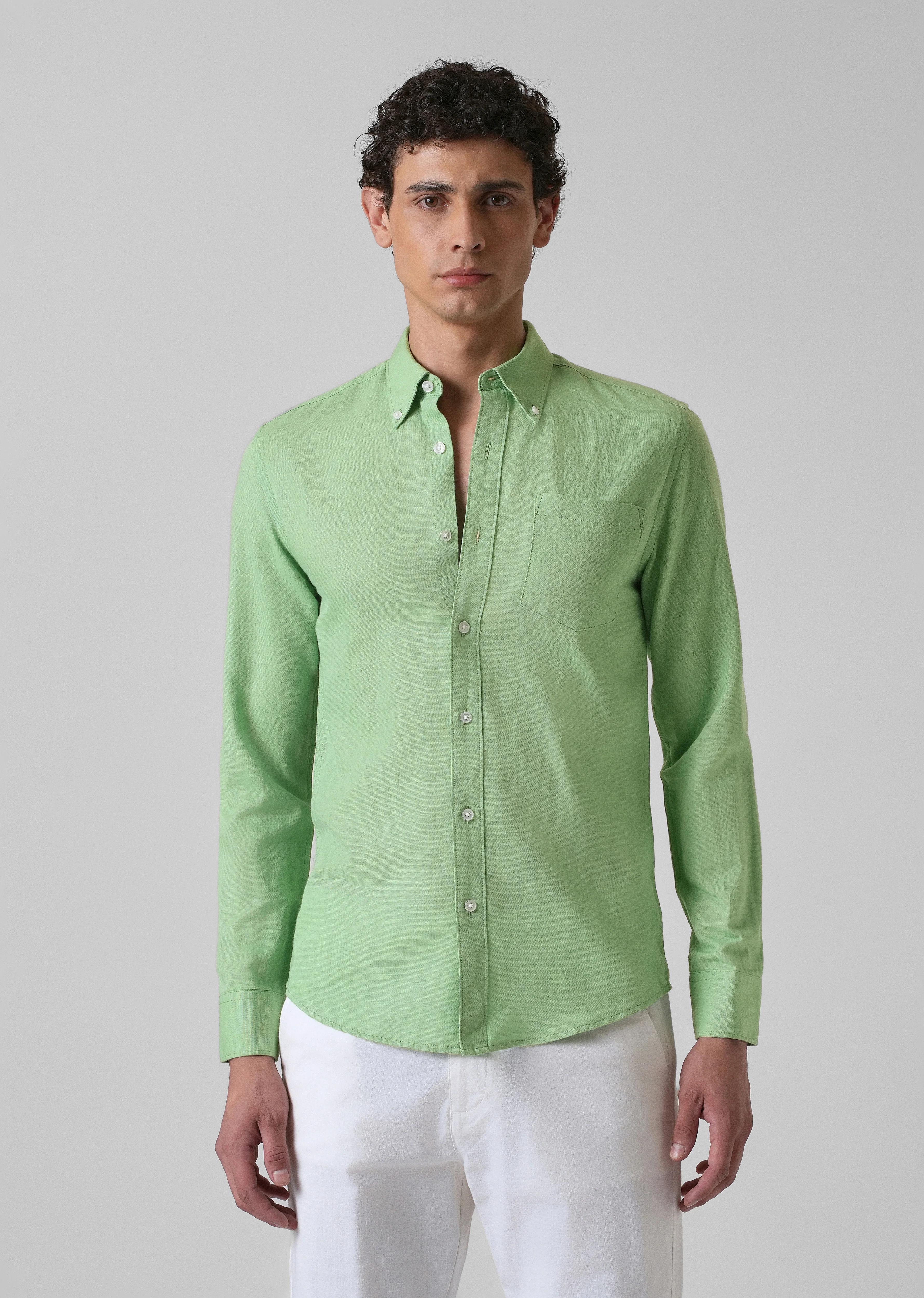 Green Cotton Linen Shirt - Image 3