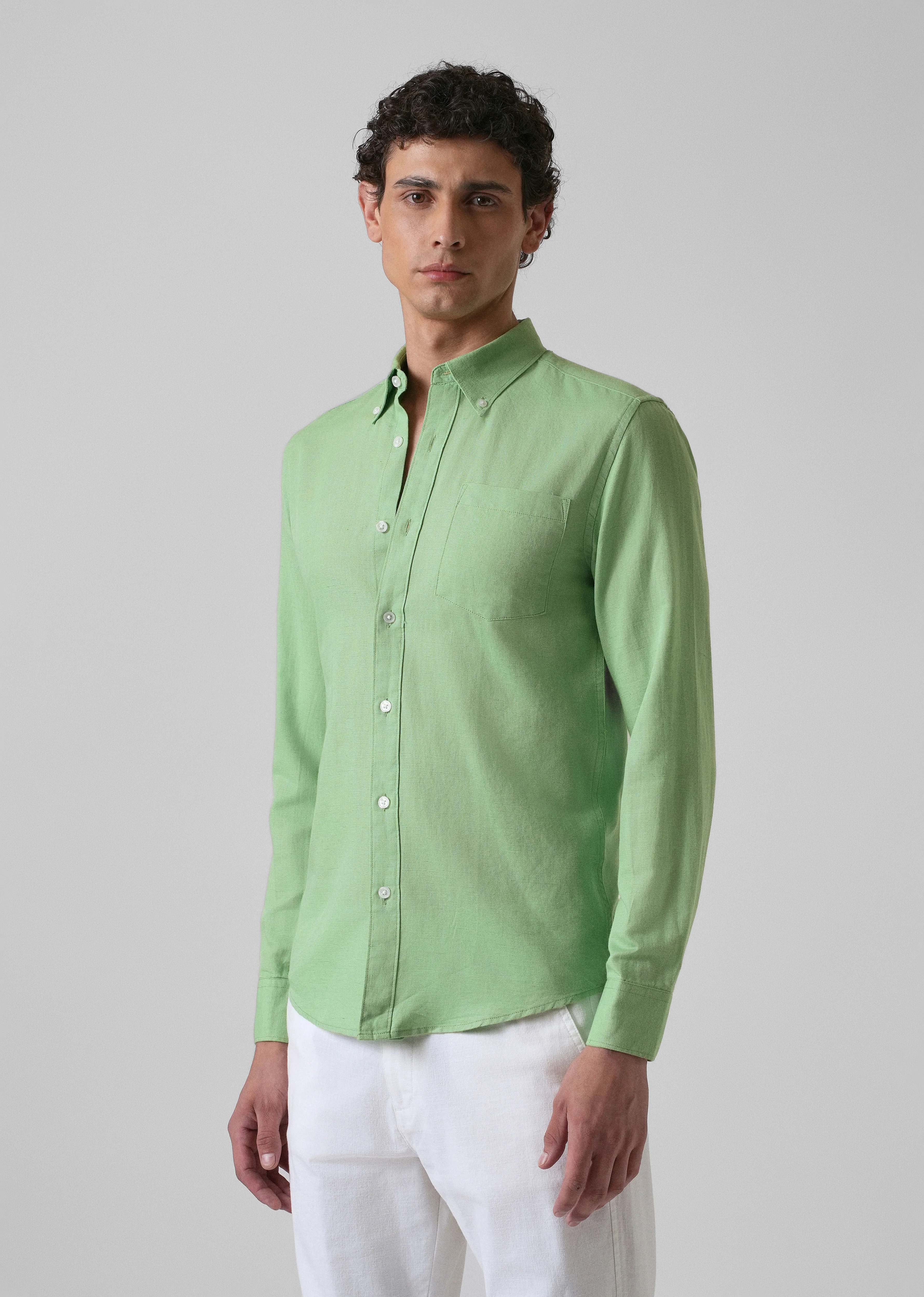 Green Cotton Linen Shirt - Image 4