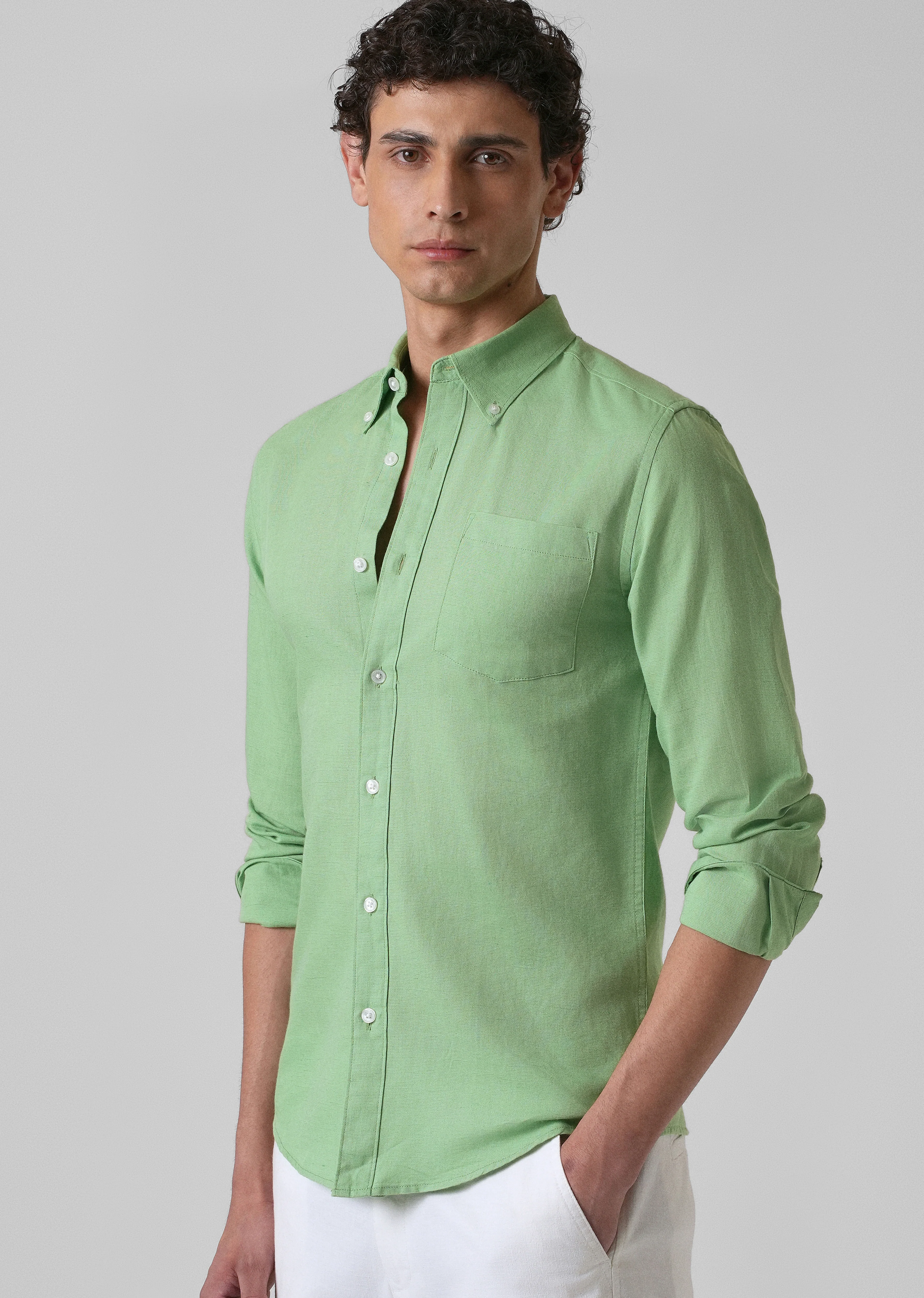 Green Cotton Linen Shirt - Image 7