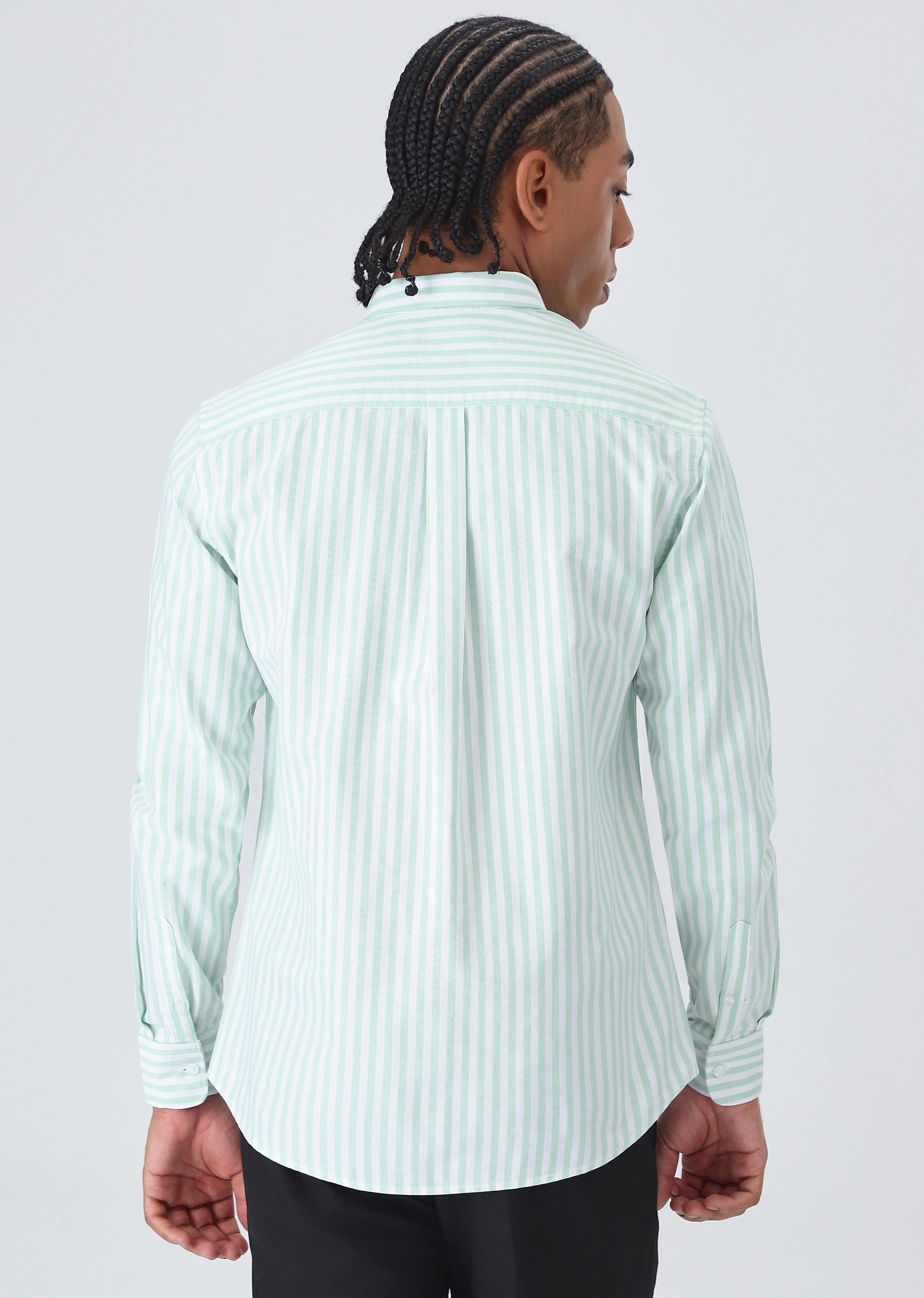 Green Cotton Oxford Stripe Shirt - Image 4