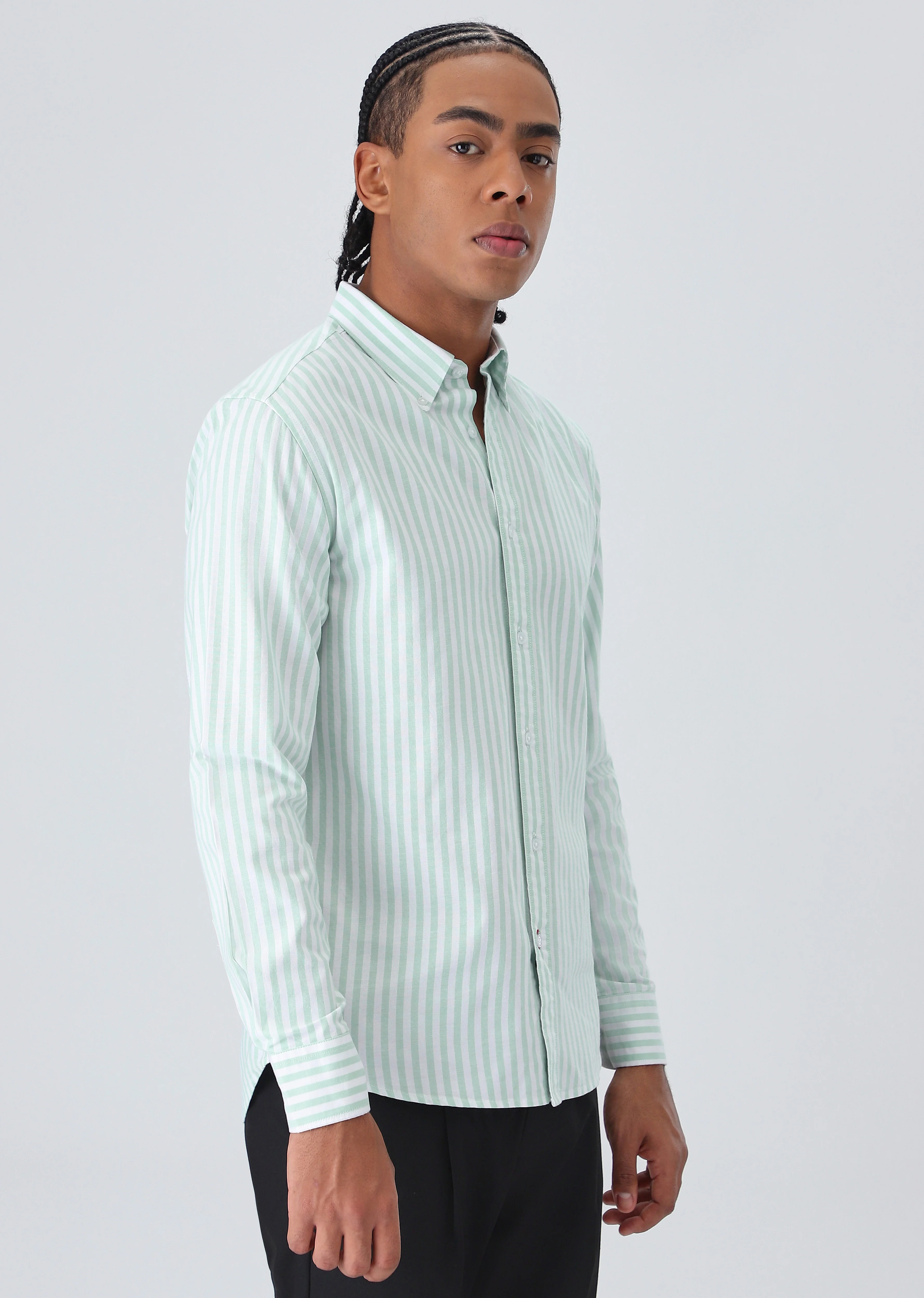 Green Cotton Oxford Stripe Shirt - Image 5