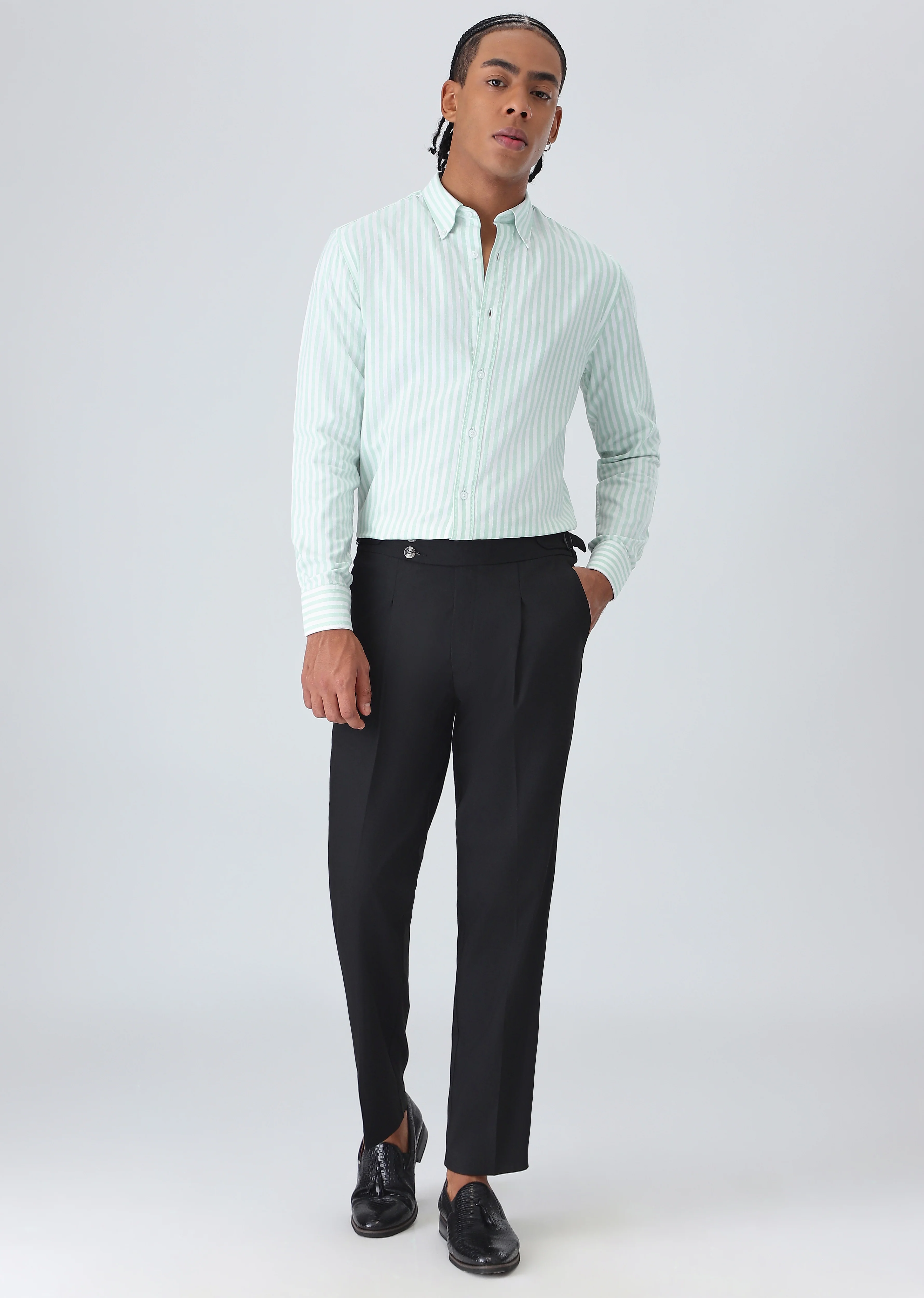Green Cotton Oxford Stripe Shirt - Image 6