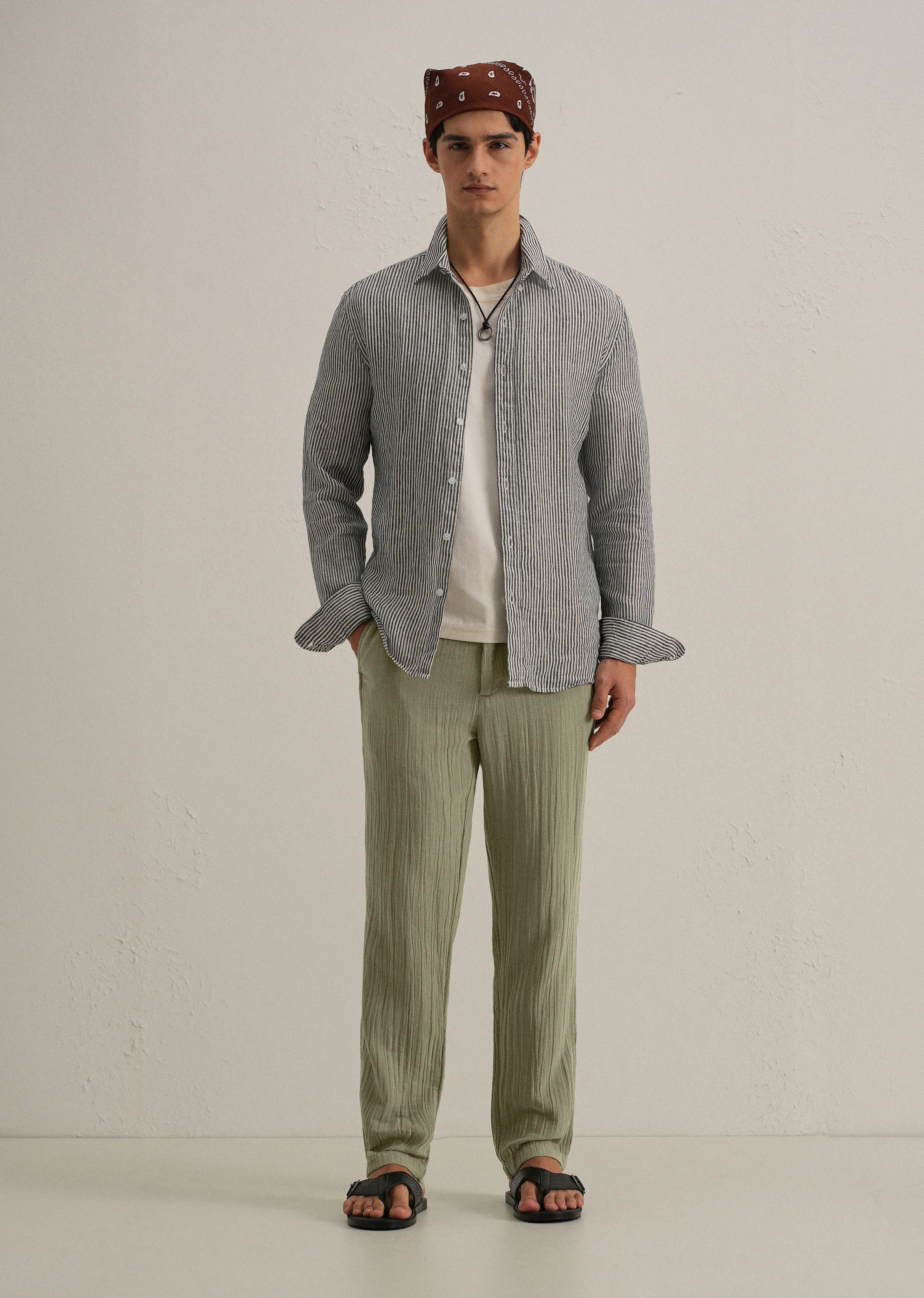 Green Crinkled Cotton Trouser - Image 6