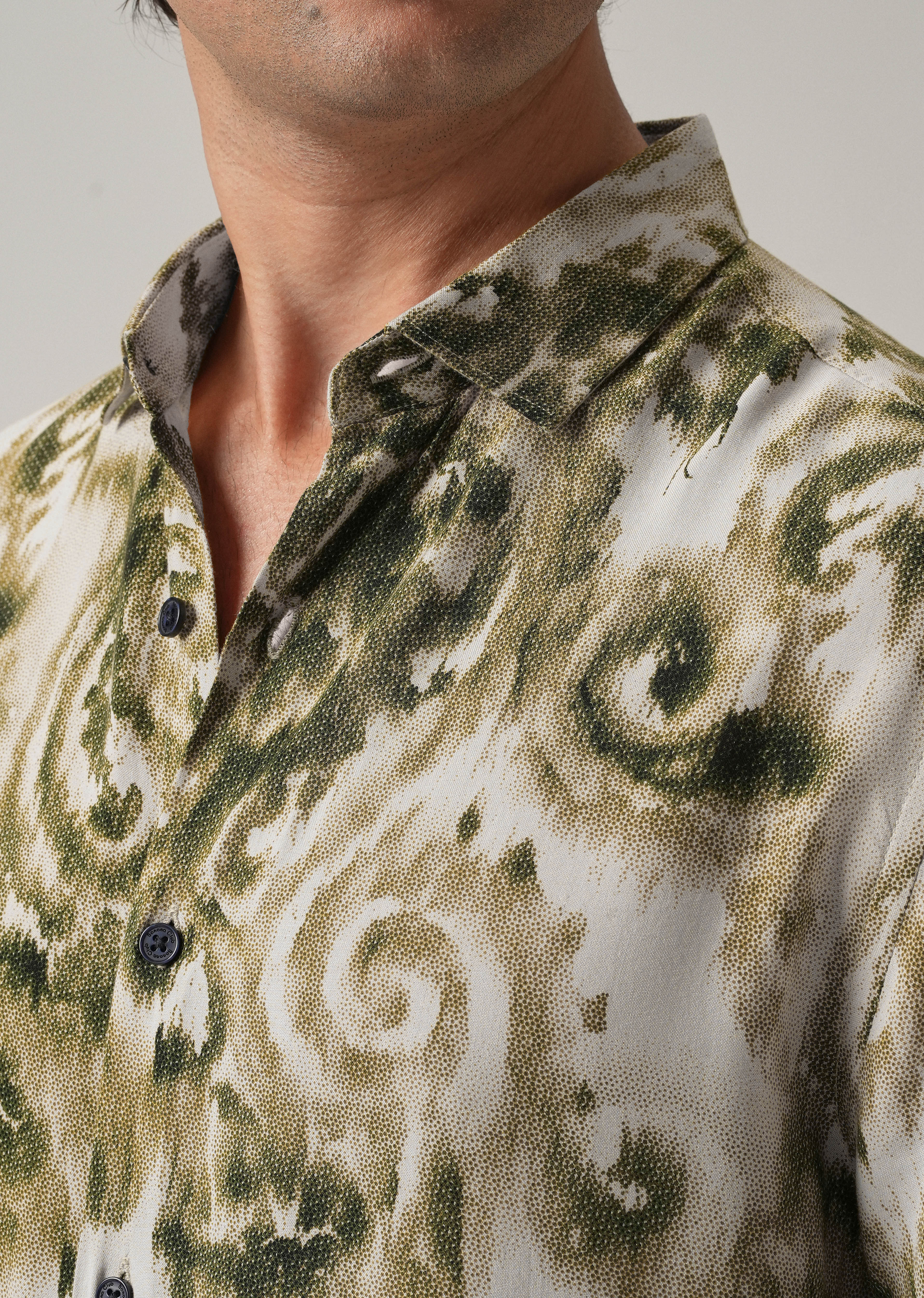 Green Distort Paisley Print Feather Shirt - Image 5