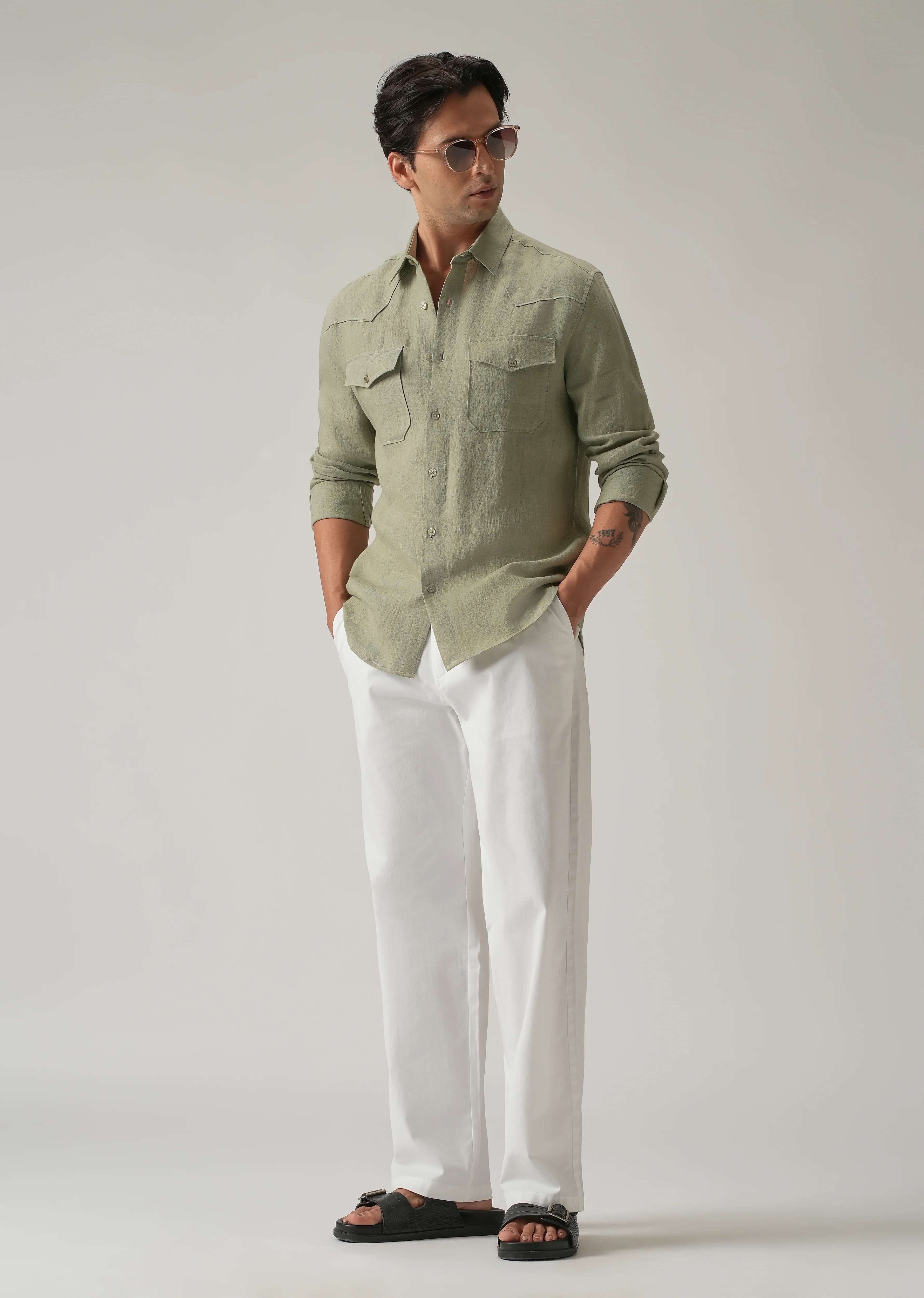 Green Double Pocket 100% Pure Irish Linen Shirt - Image 7
