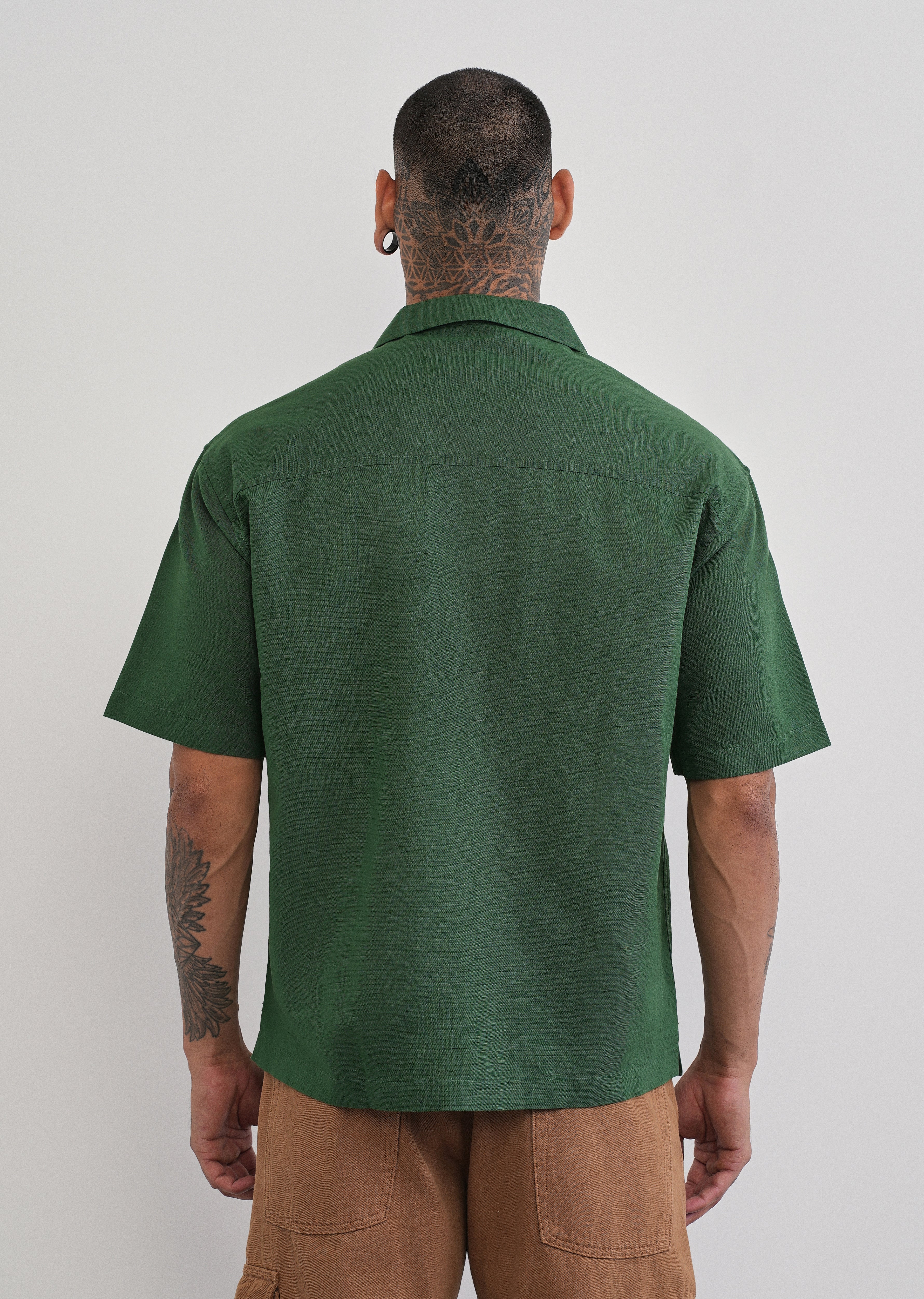 Green Double Pocket Cotton Linen Shirt - Image 2