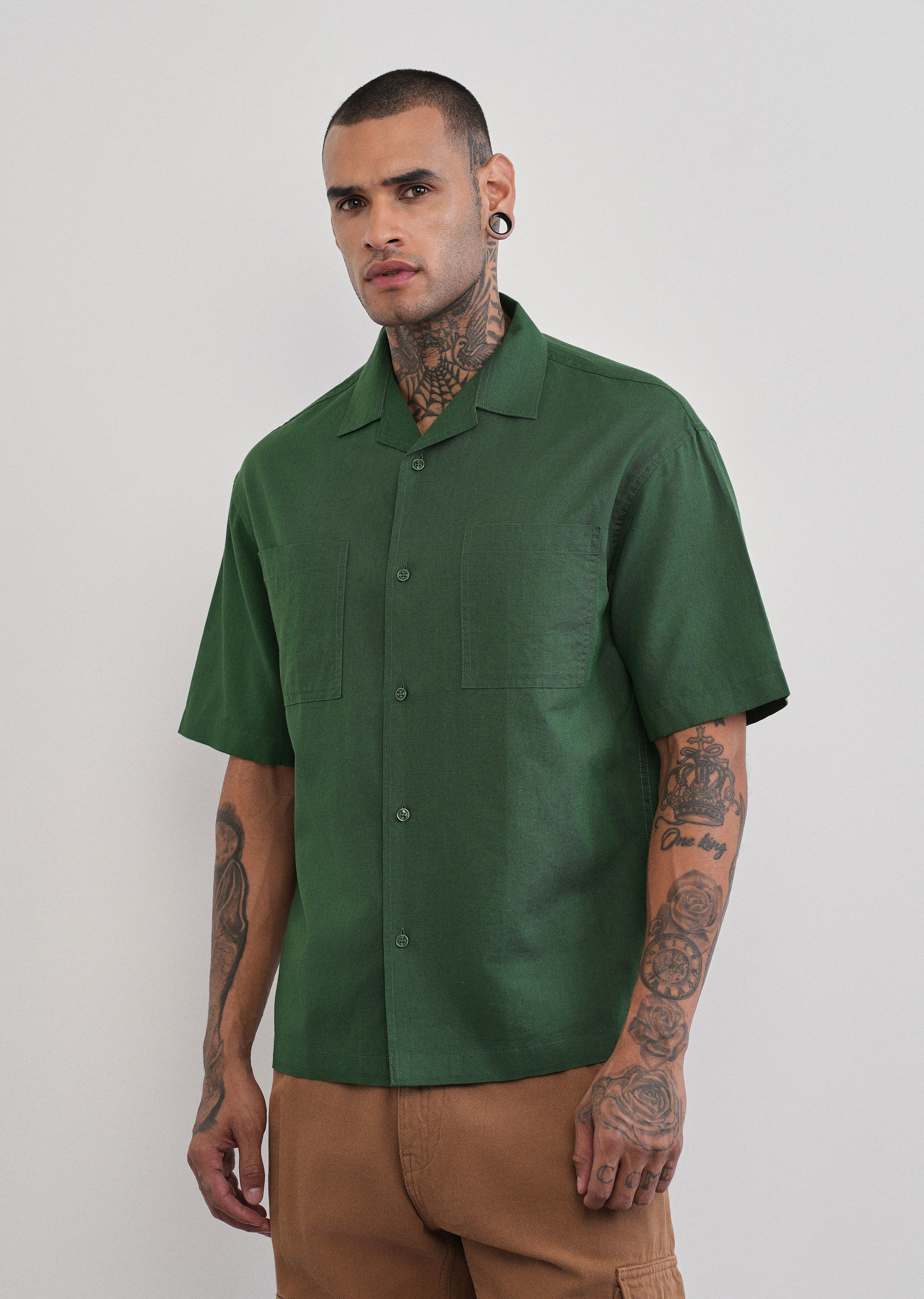 Green Double Pocket Cotton Linen Shirt - Image 4