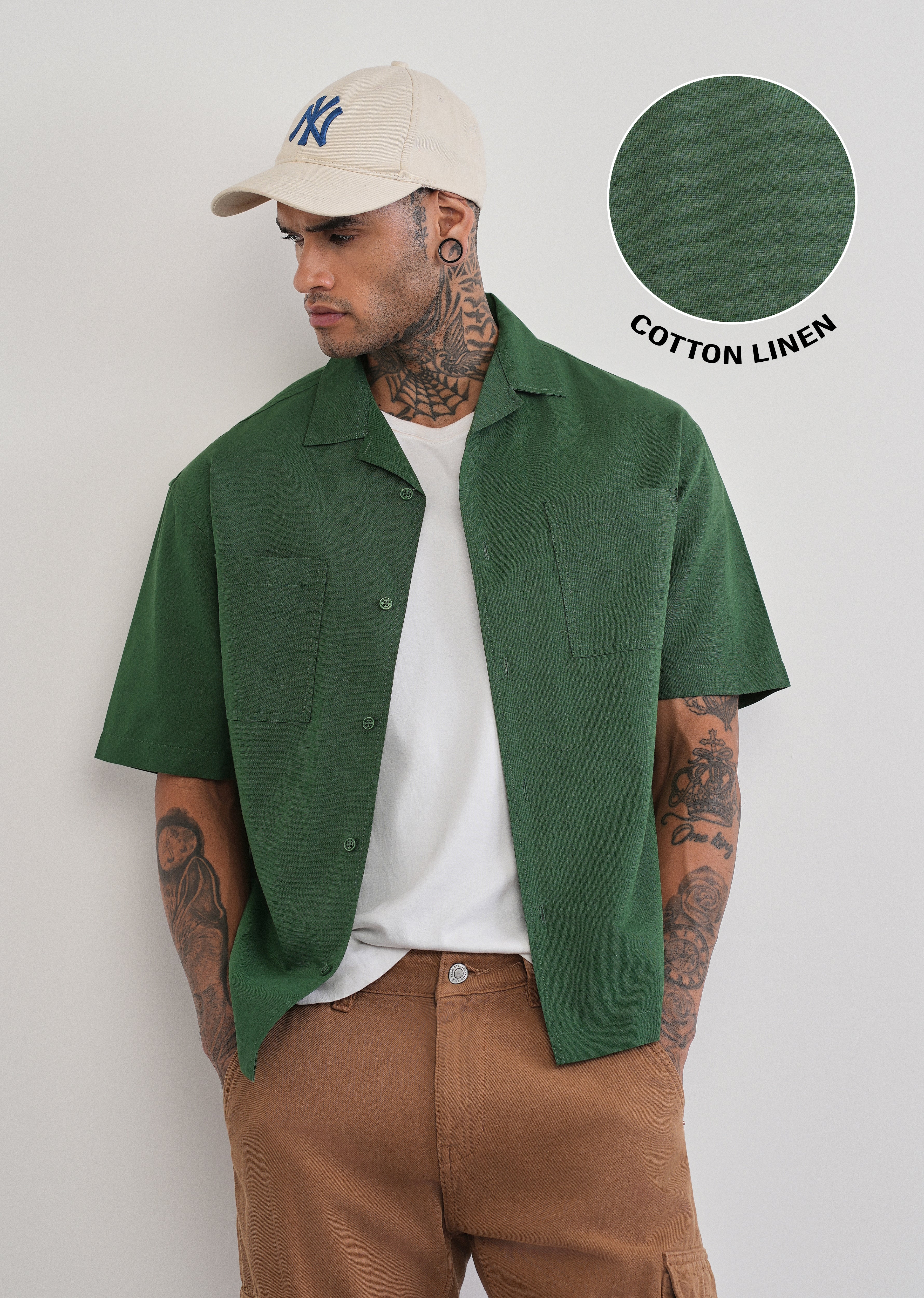 Green Double Pocket Cotton Linen Shirt - Image 7