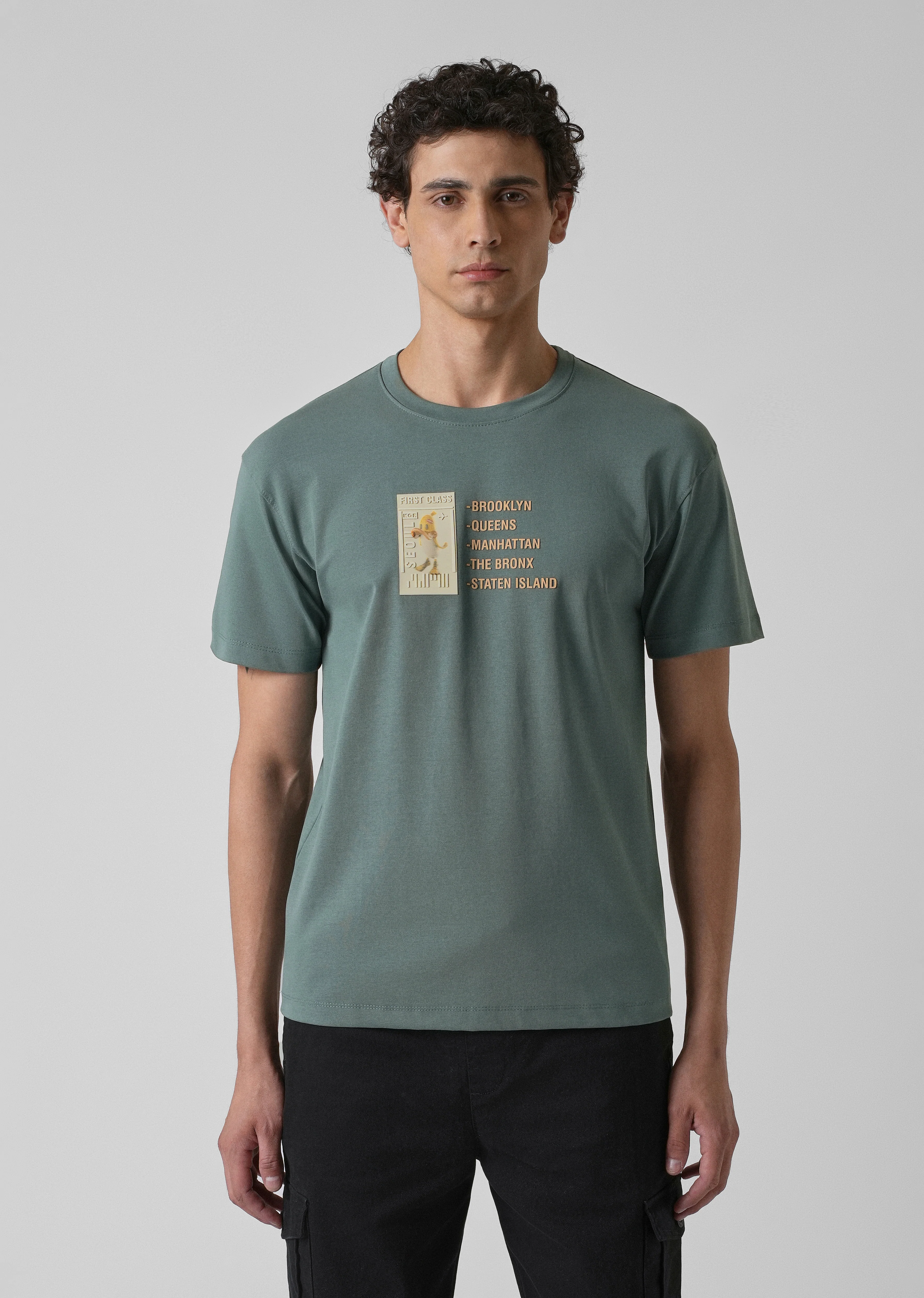 Green Embossed Printed Slim Fit T-shirt - Image 3