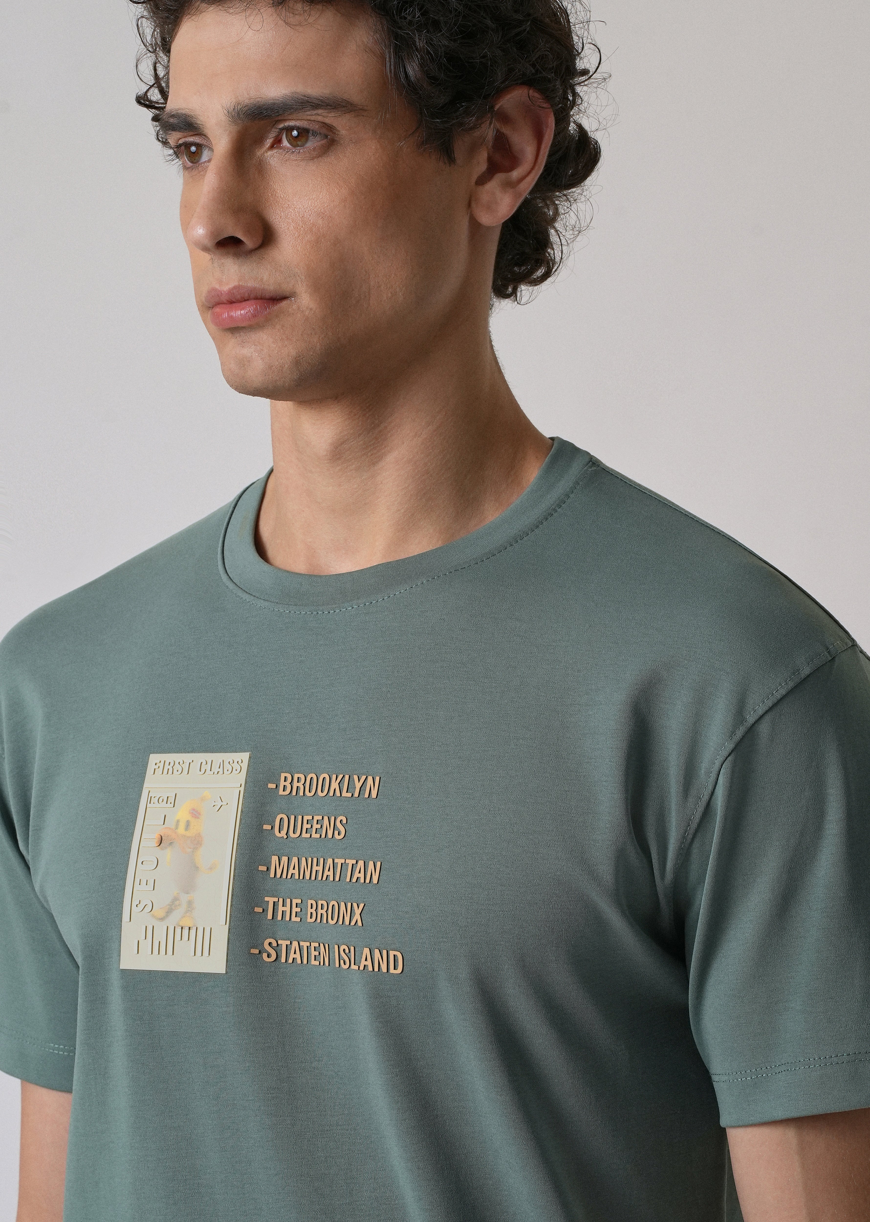 Green Embossed Printed Slim Fit T-shirt - Image 5