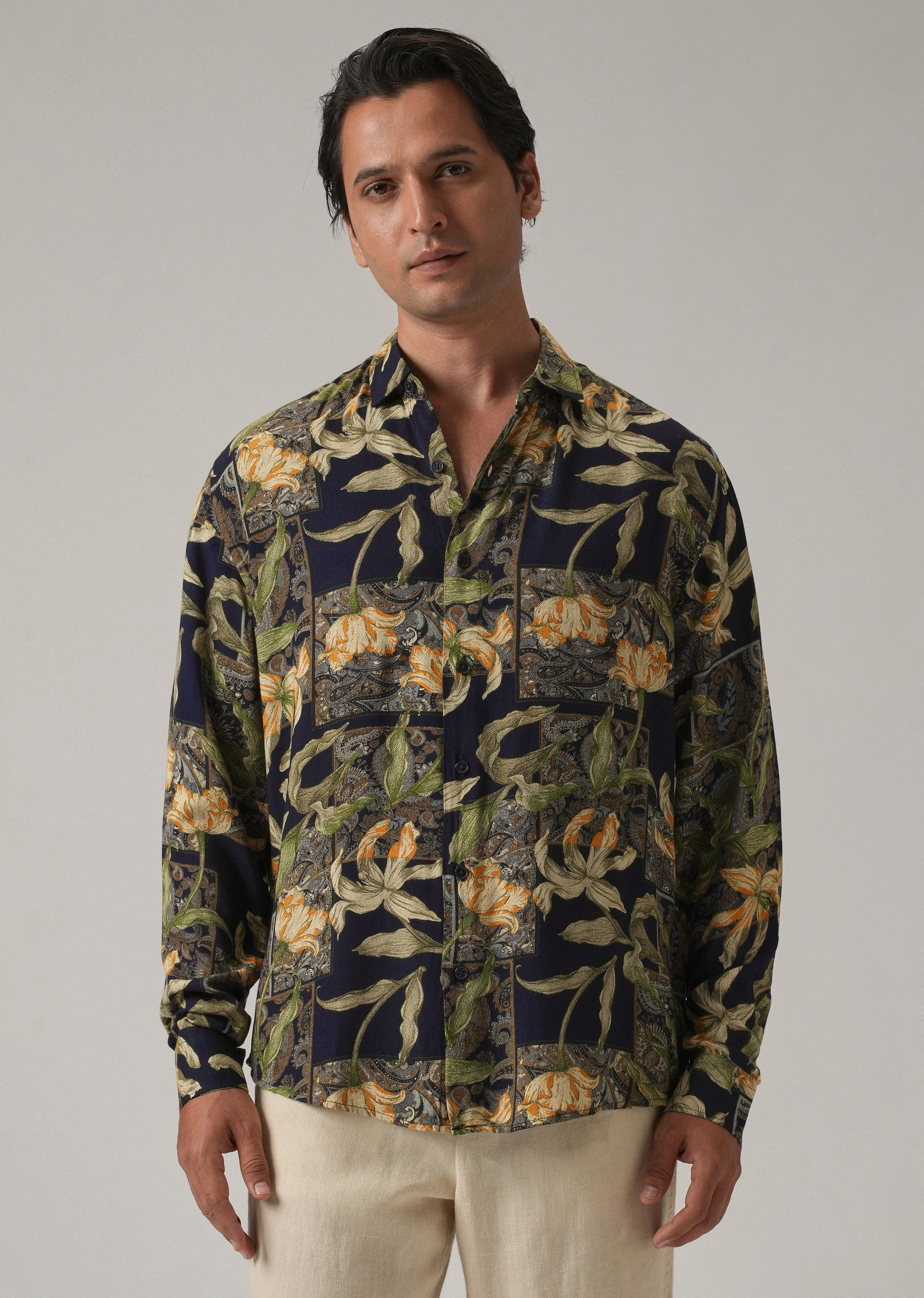 Green Exotic Lily Print Feather Shirt - Image 3