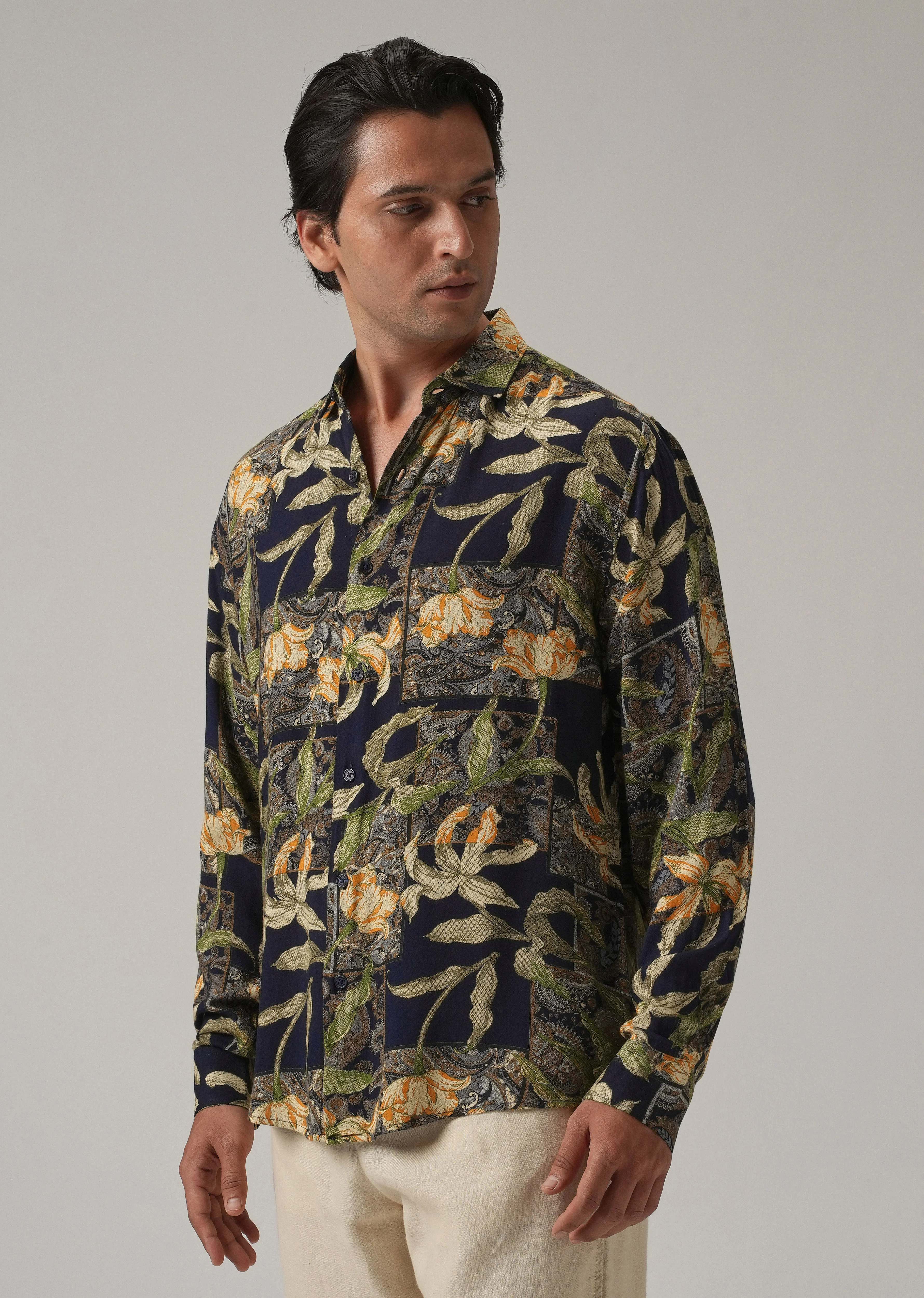 Green Exotic Lily Print Feather Shirt - Image 4