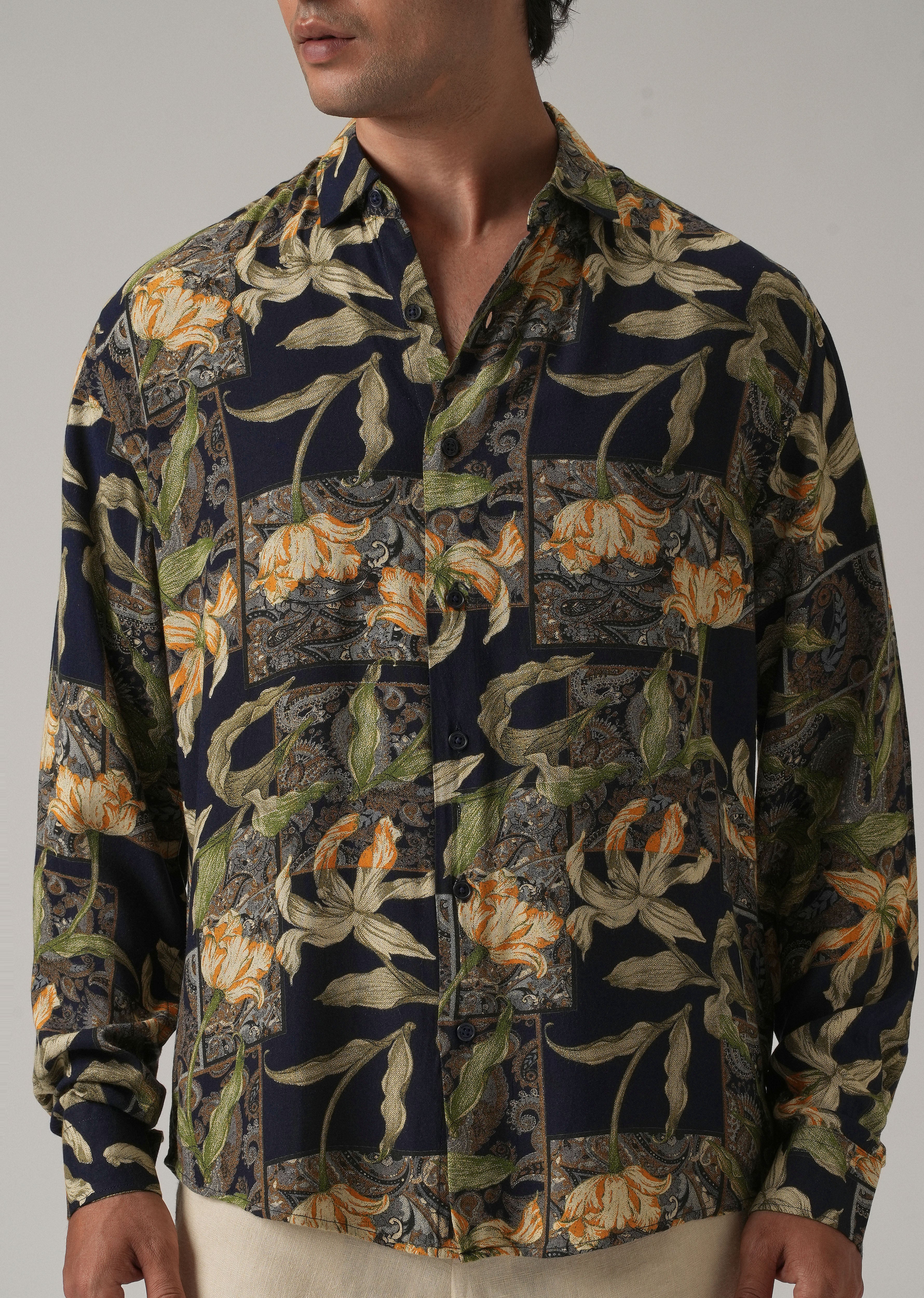 Green Exotic Lily Print Feather Shirt - Image 7