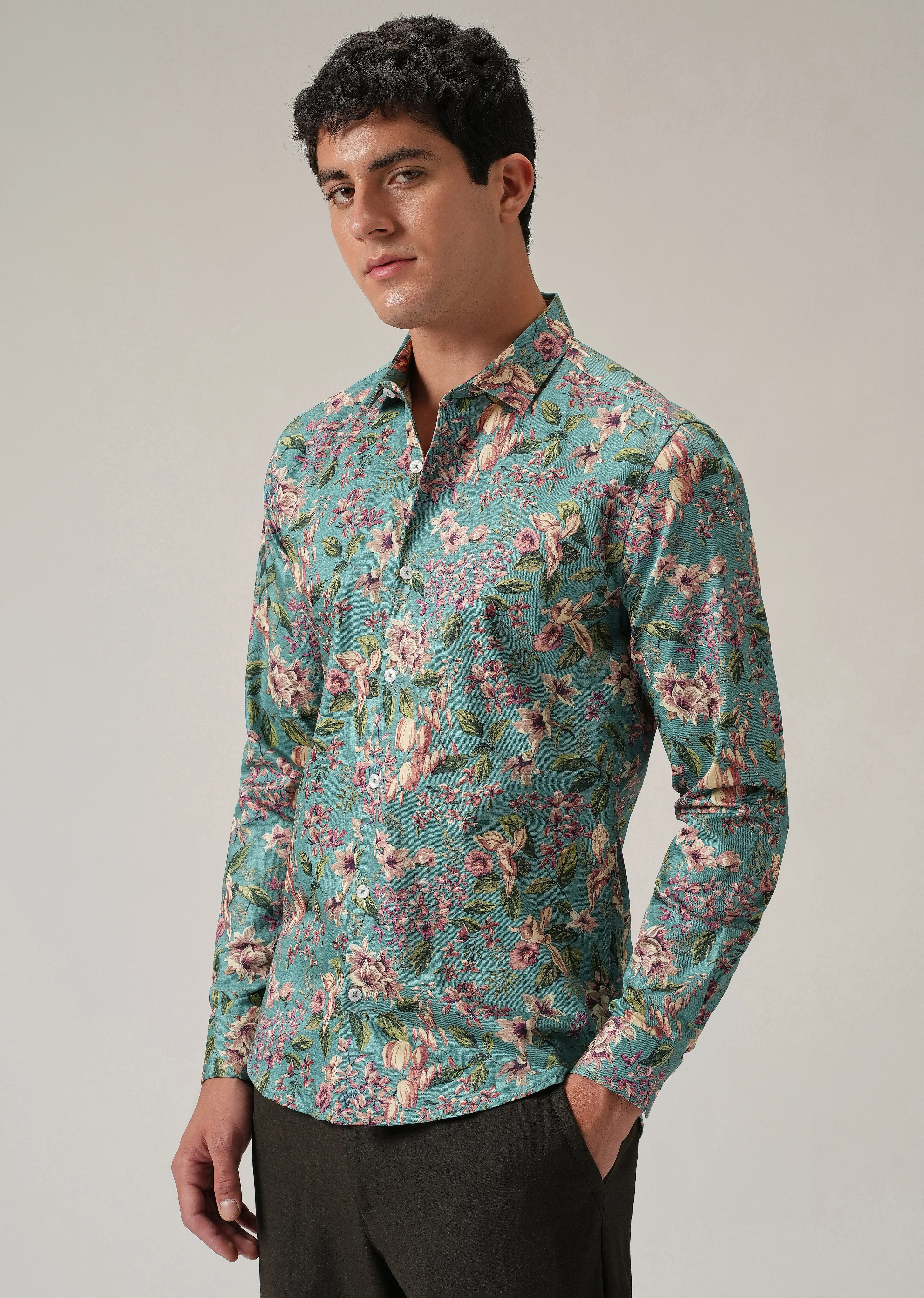 Green Floral Print Shirt - Image 2