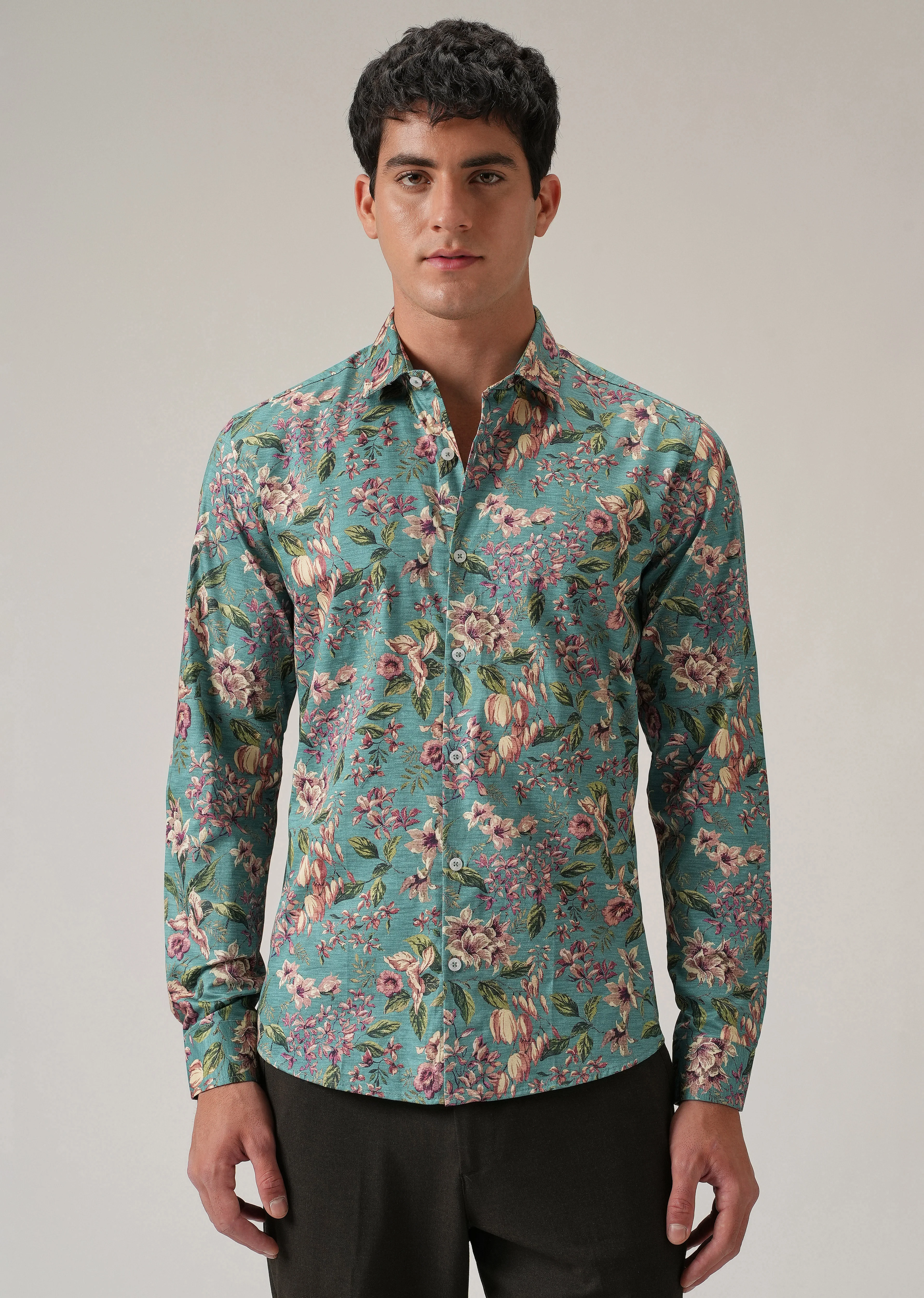 Green Floral Print Shirt - Image 3