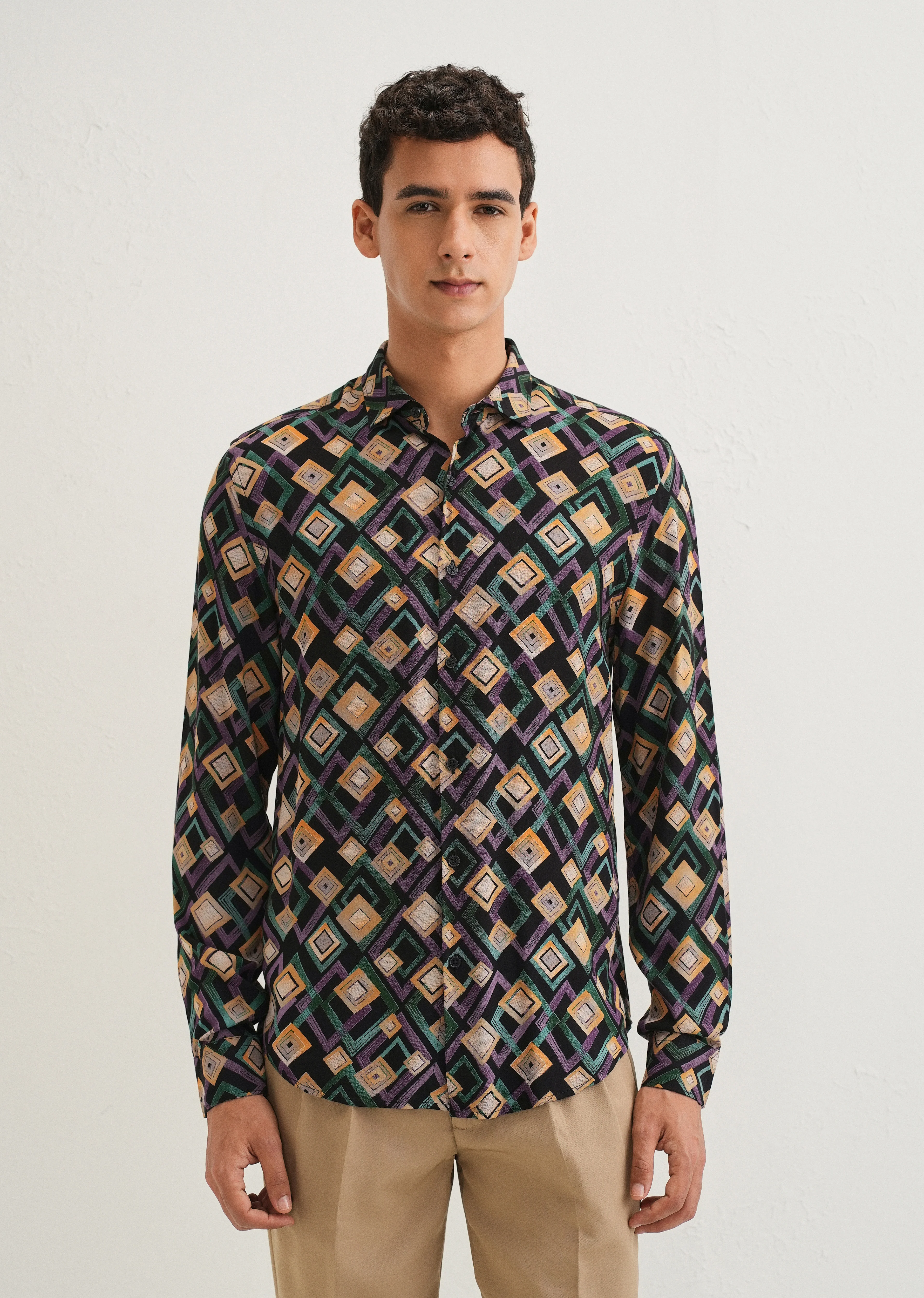 Green Geometric Feather Shirt - Image 3